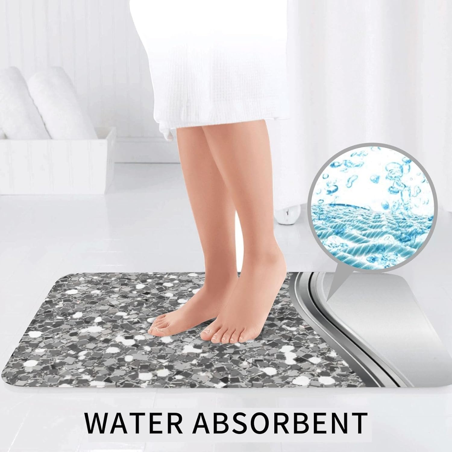 CLaLoc 3-Piece Silver Faux Glitter Bathroom Rug Set