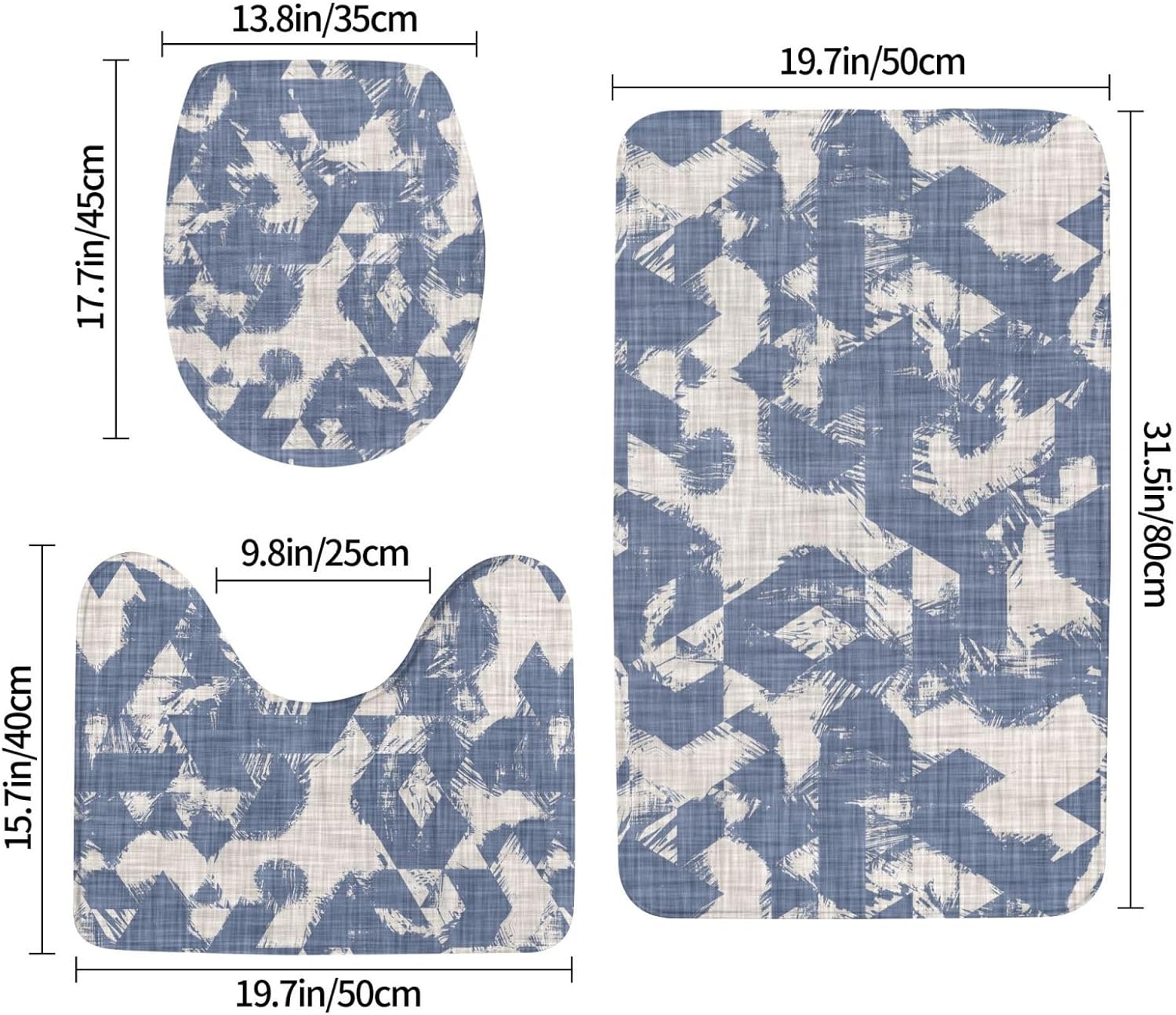 French Linen Mottled Print 3-Piece Bath Rug Set 1