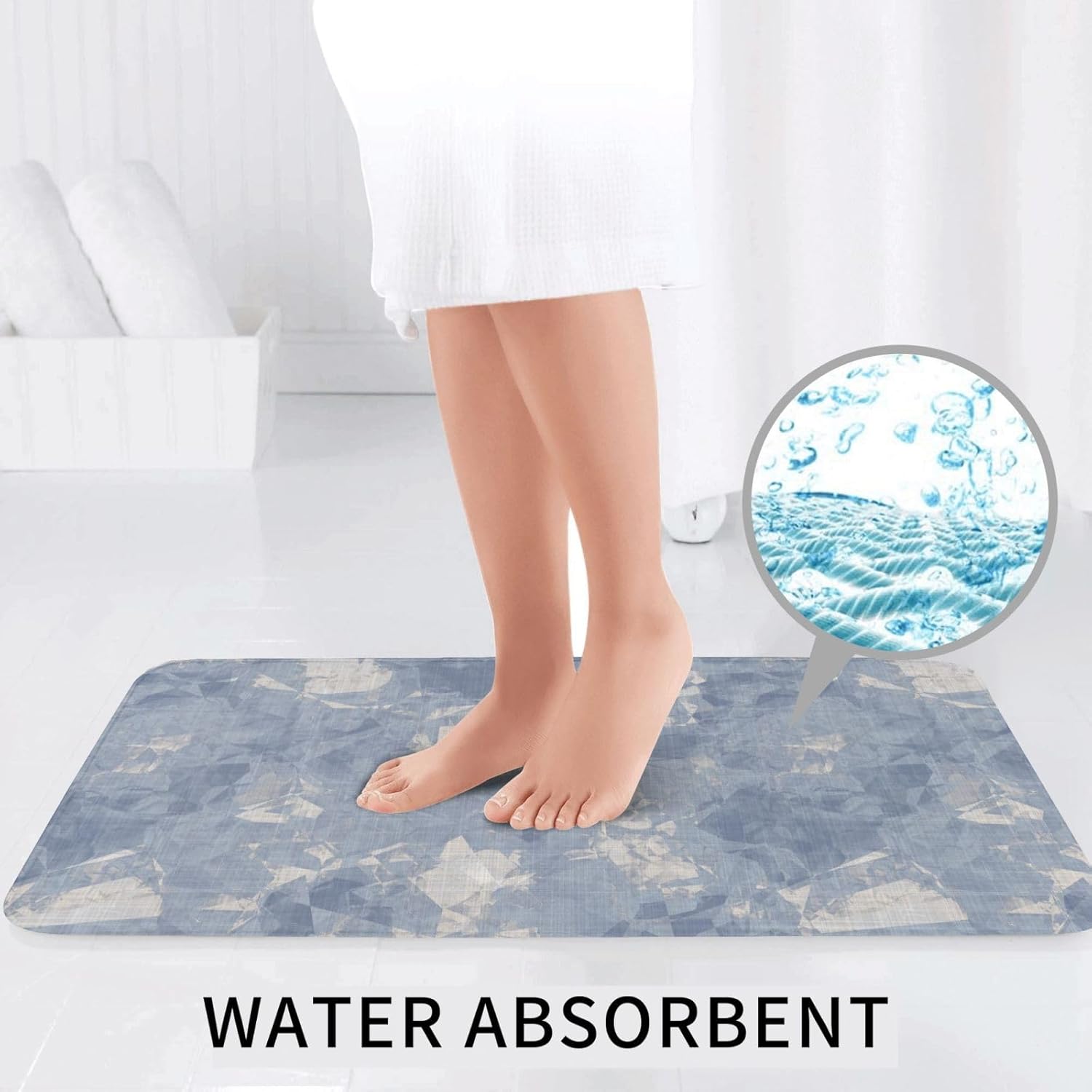 French Linen Print 3 Piece Bathroom Rug Set