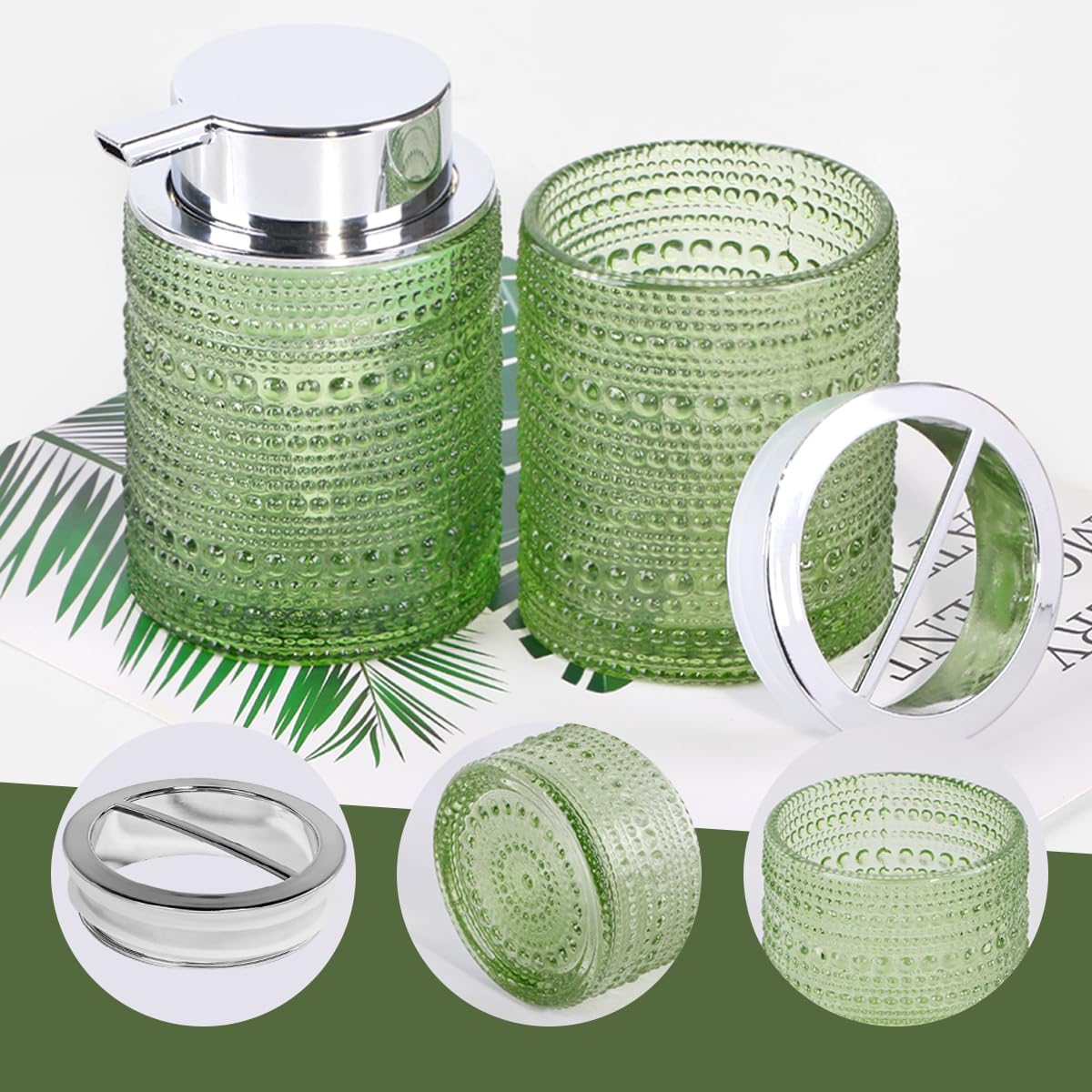 Tonxus Glass Bathroom Accessory Set with Soap and Toothbrush Holder