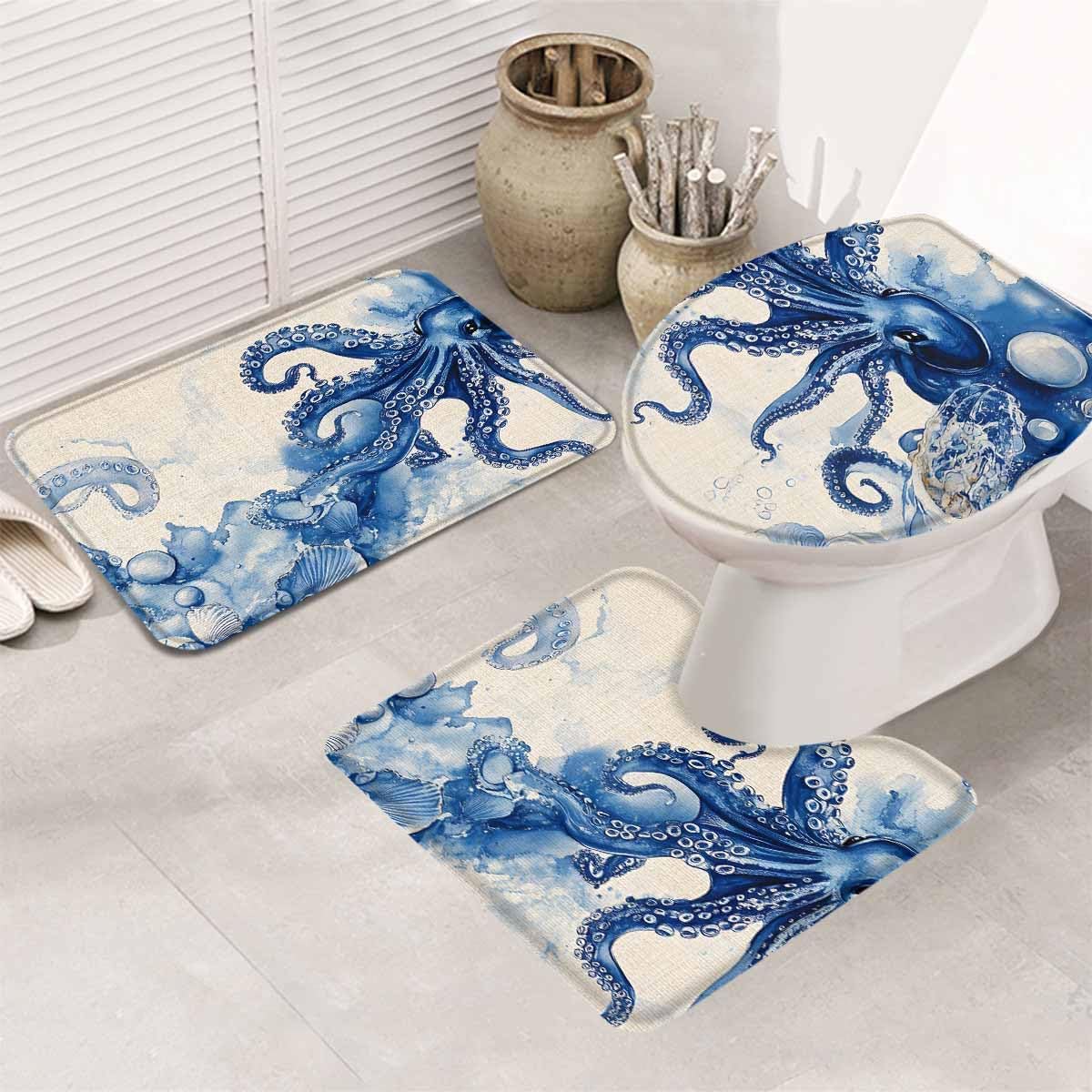 Wotrend Octopus 3-Piece Bath Rug Set