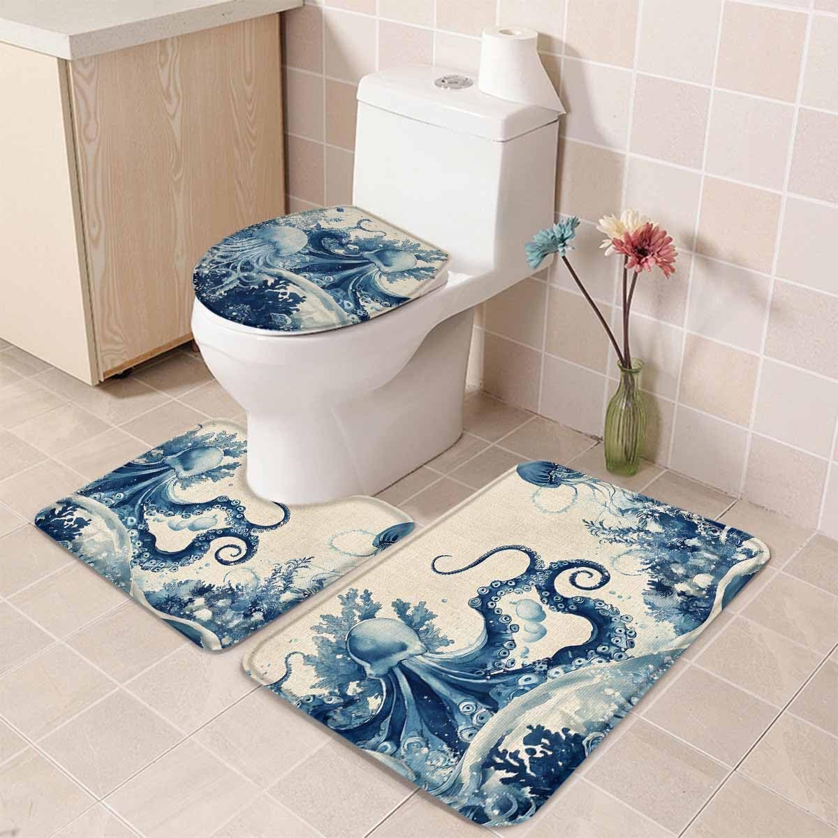 Wotrend Octopus Bath Rugs Set 3 Pieces Underwater Decor