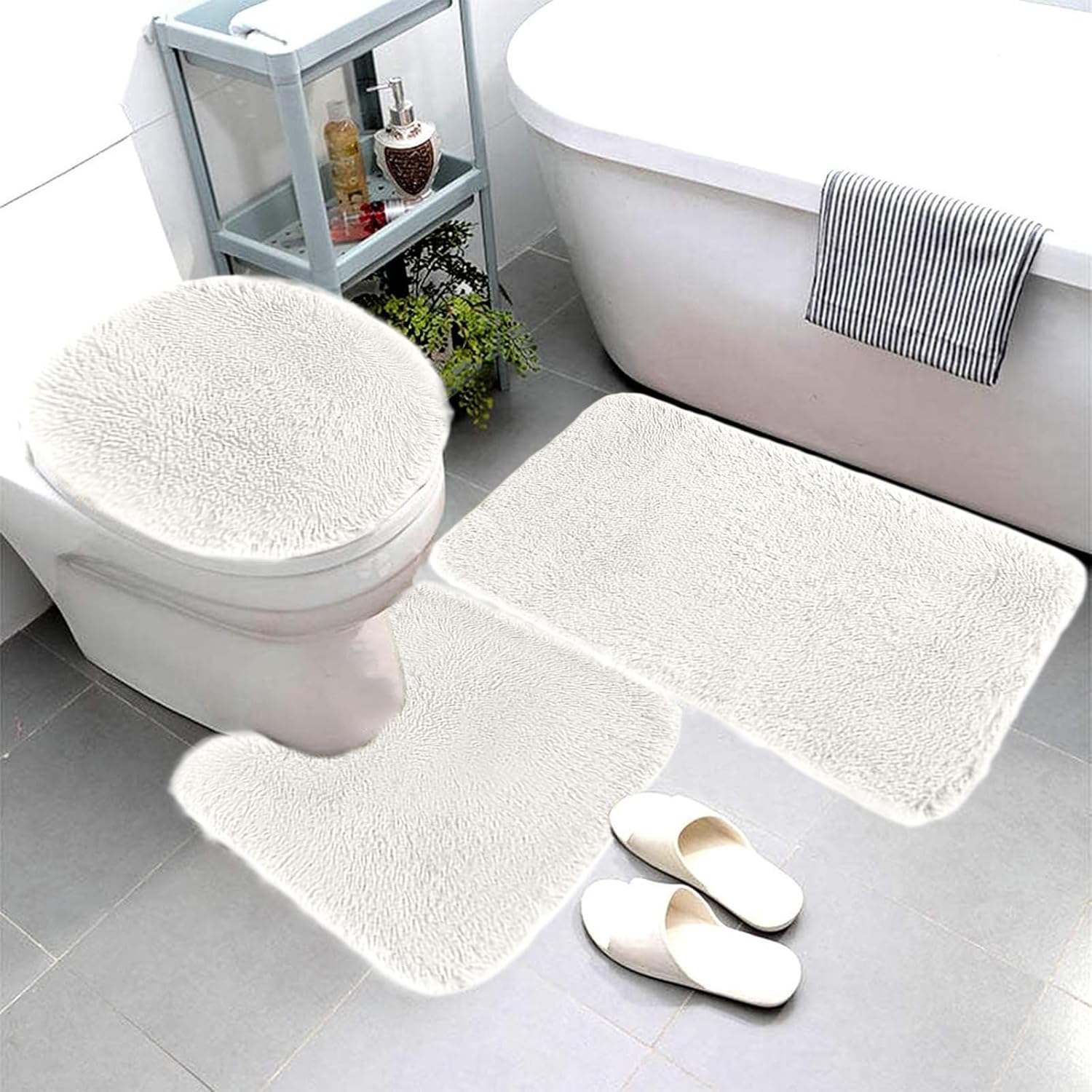 3 Piece Bath Rug Set - Non-Slip Microfiber Rugs with Rubber Backing