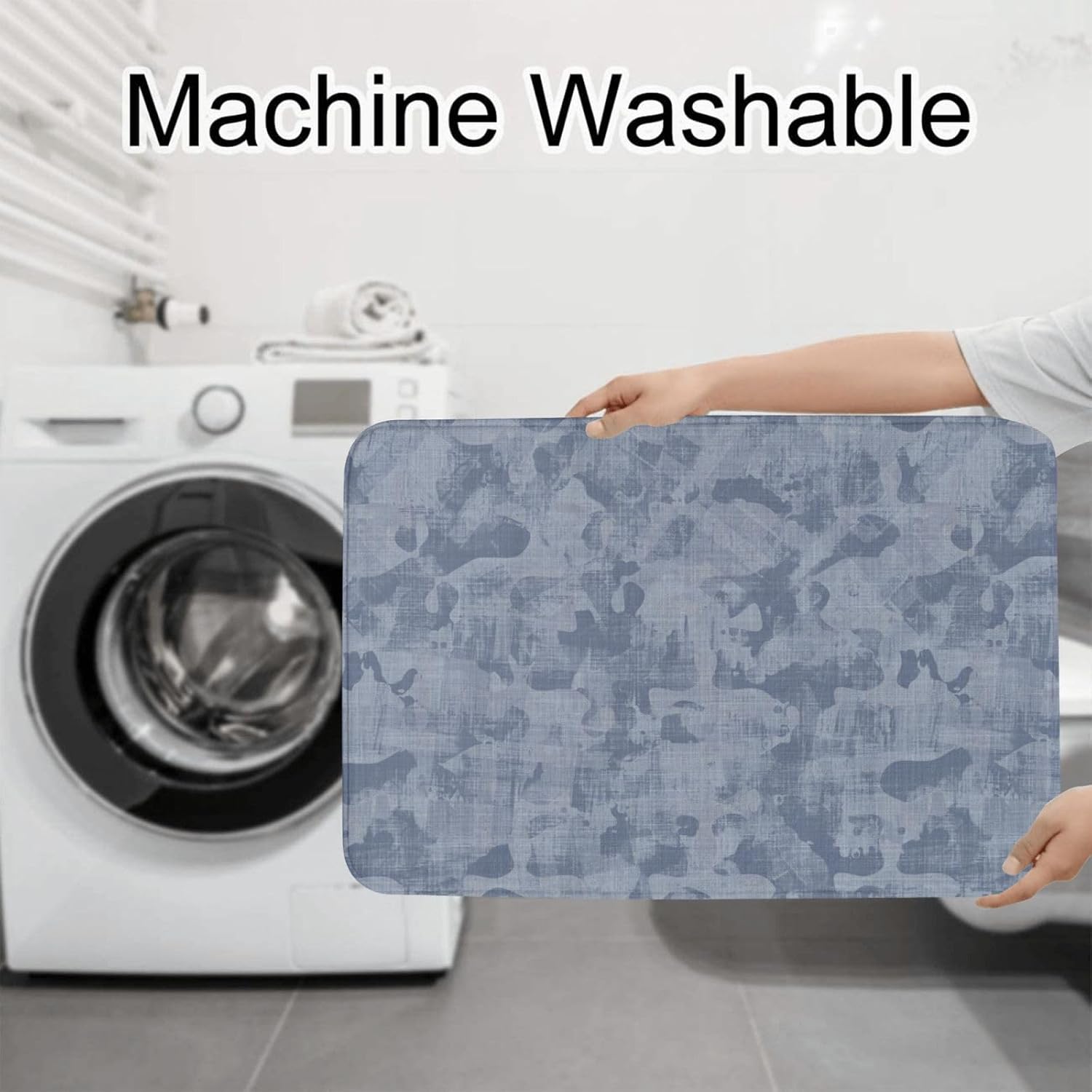 French Blue Mottled Linen 3-Piece Bath Rug Set