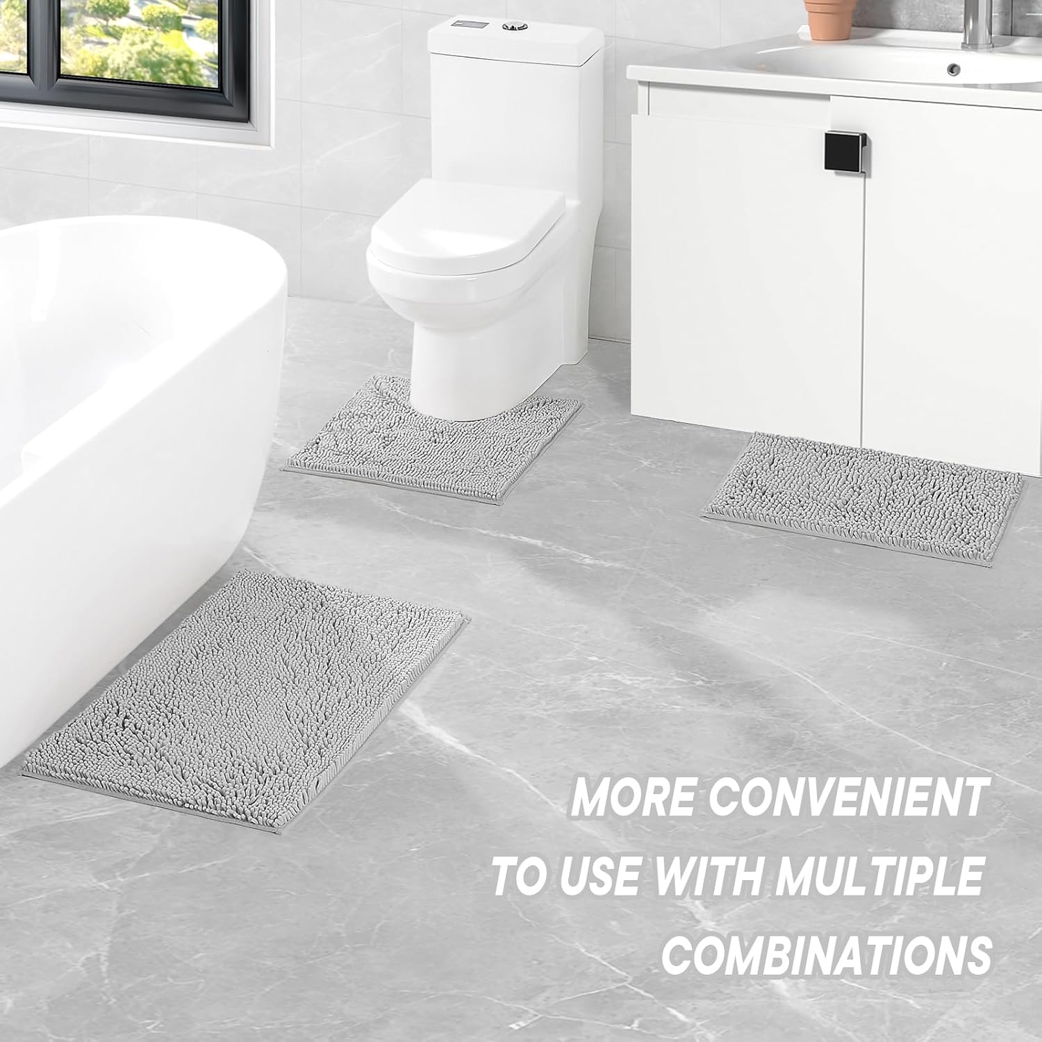 Light Gray 2-Piece Chenille Bath Rug Set 1