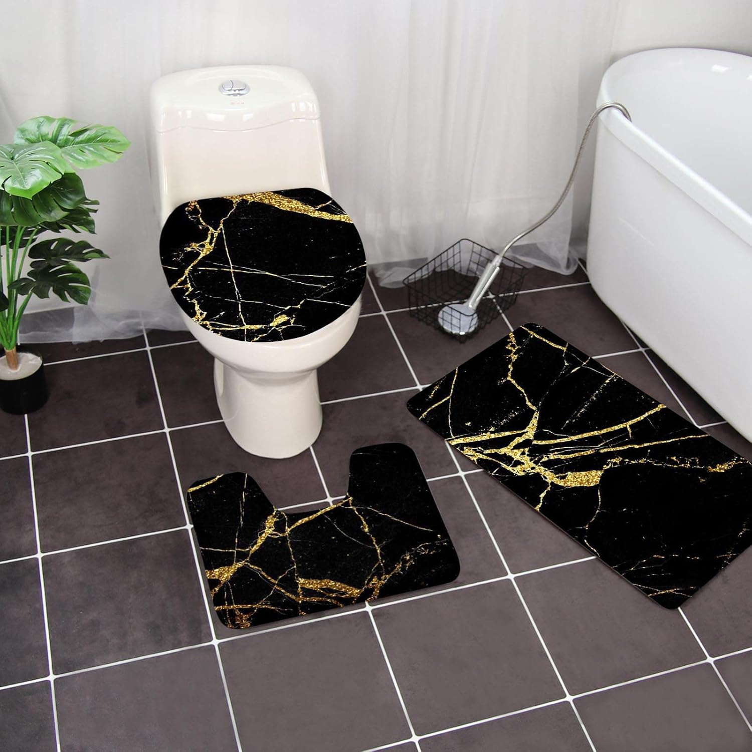 LLXIAO Non-Slip 3-Piece Bathroom Rug Set