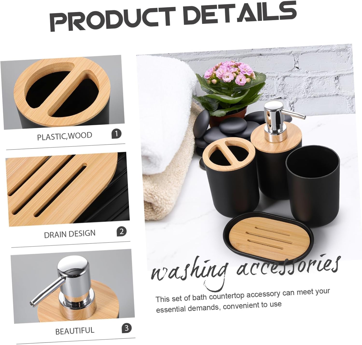 DRESSOOS 4pc Bathroom Accessory Set with Holder Soap Dish Lotion Bottle