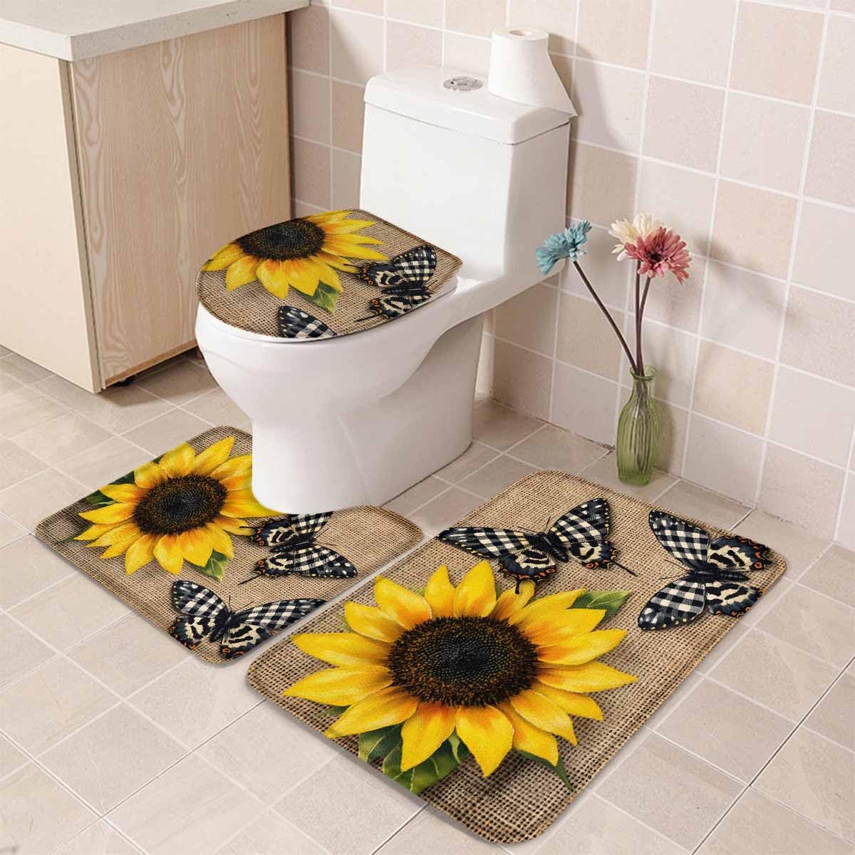 Wotrend Floral 3 Piece Bath Rug Set