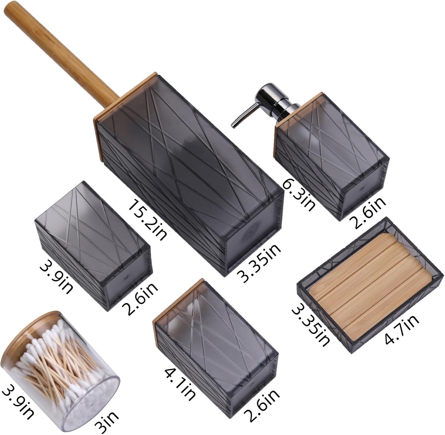 Clear Gray Bamboo Bathroom Accessories Set 6PCS