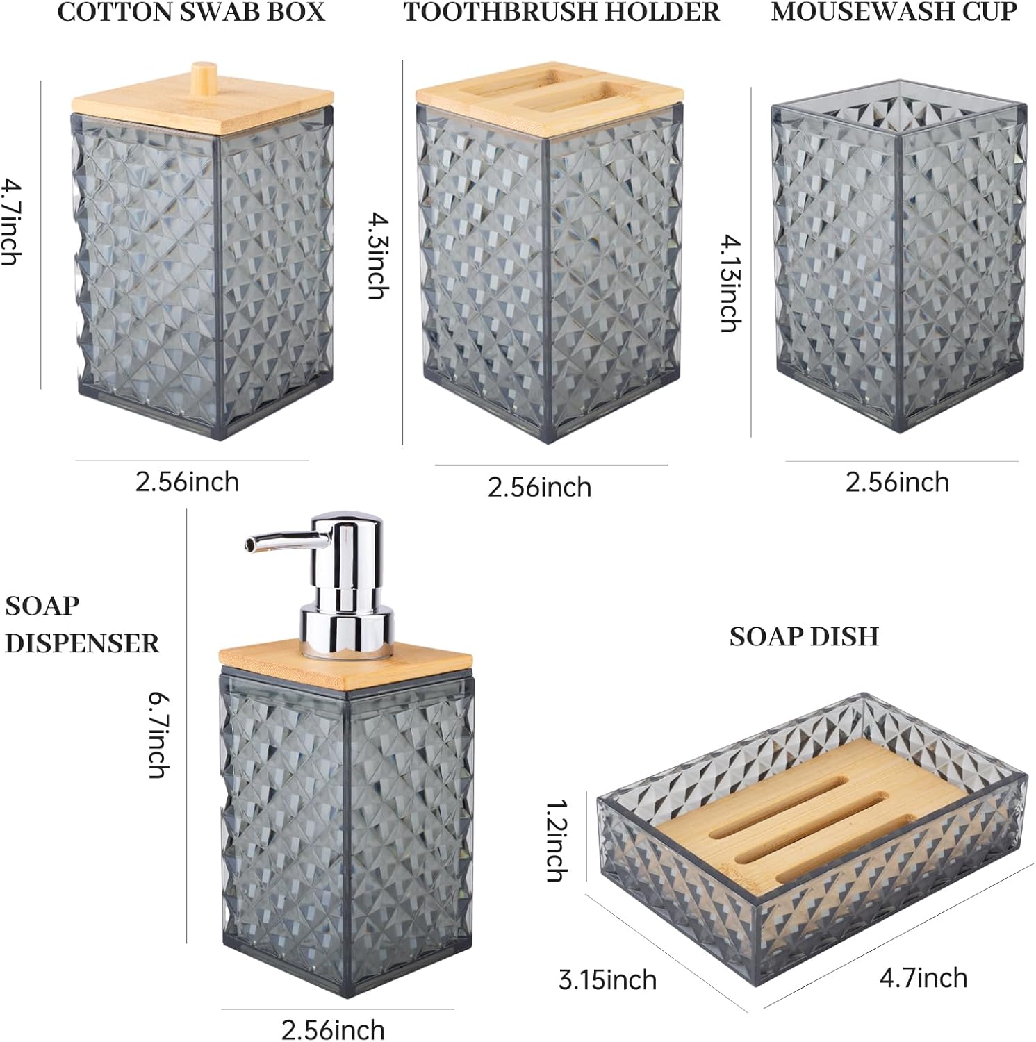 Modern Dark Grey Bathroom Accessory Set 5 Pcs