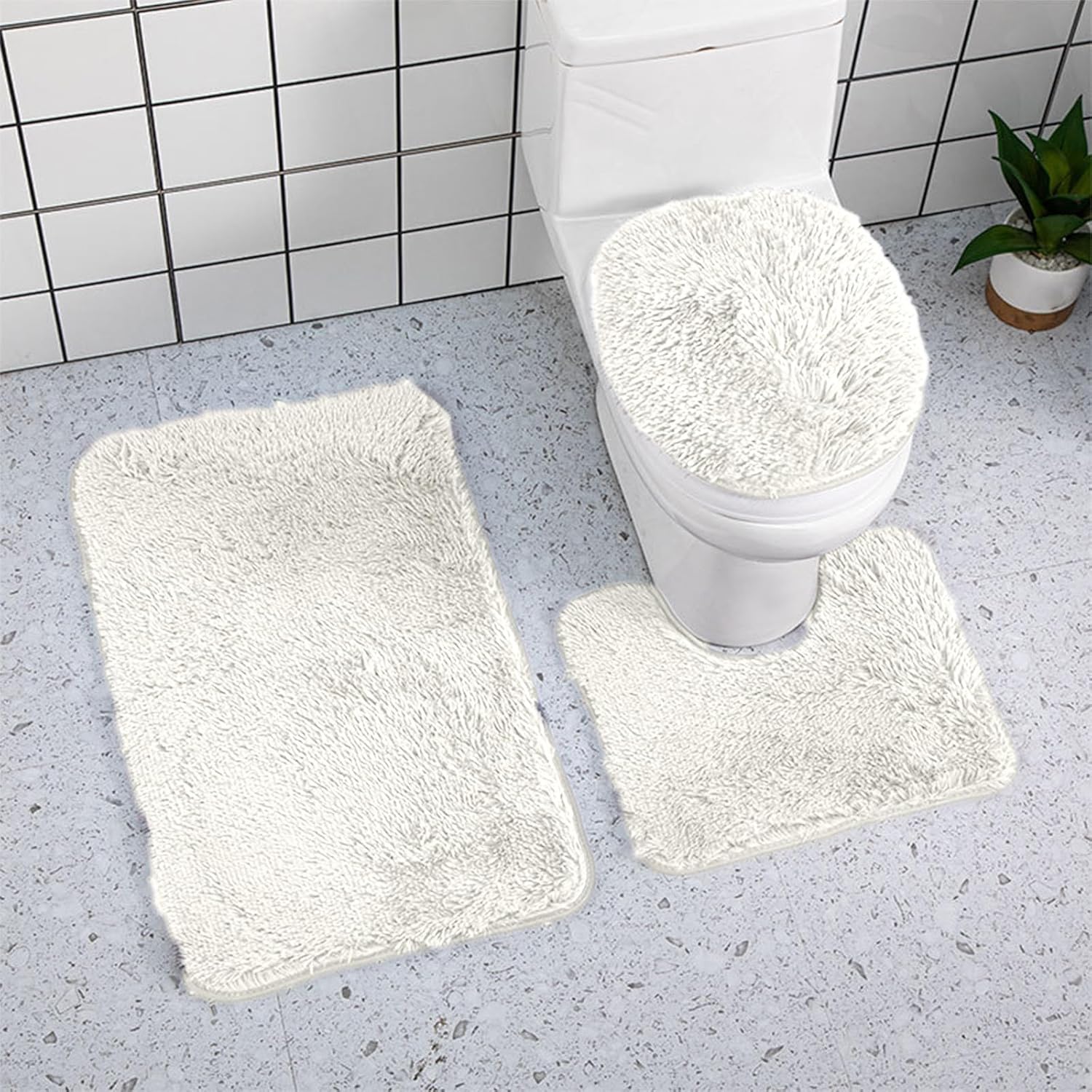 3 Piece Bath Rug Set - Non-Slip Microfiber Rugs with Rubber Backing