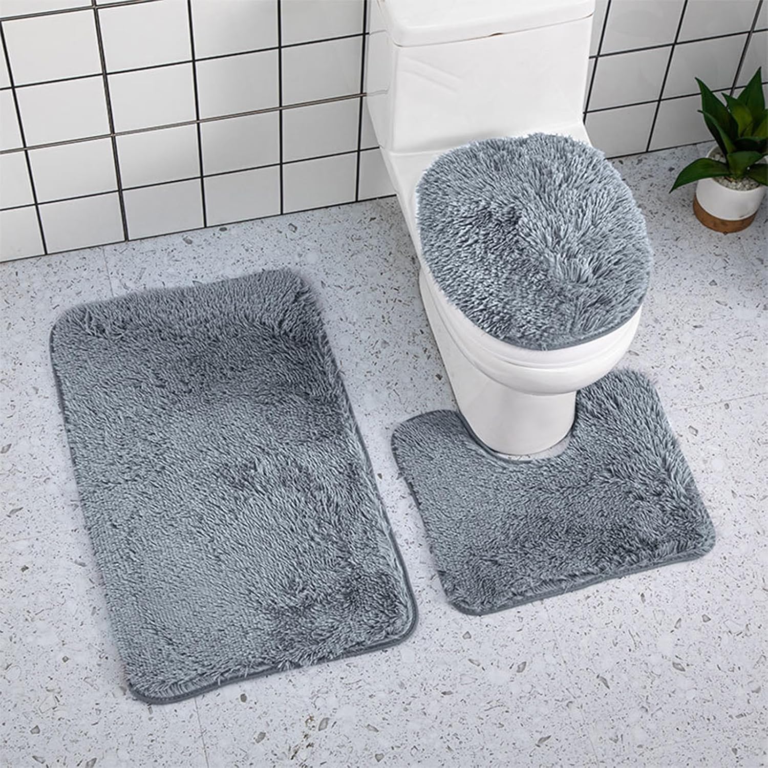 3 Piece Bath Rug Set - Non-Slip Microfiber Rugs with Rubber Backing 1