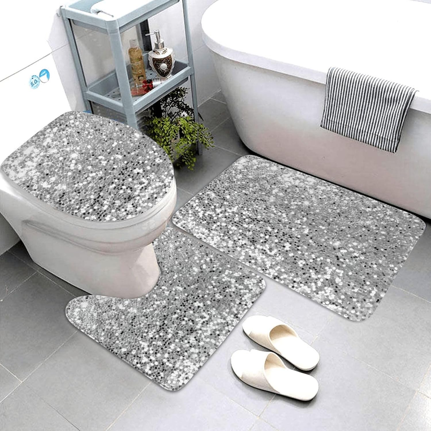 3-Piece Non-Slip Bath Mat Set with Toilet Lid Cover