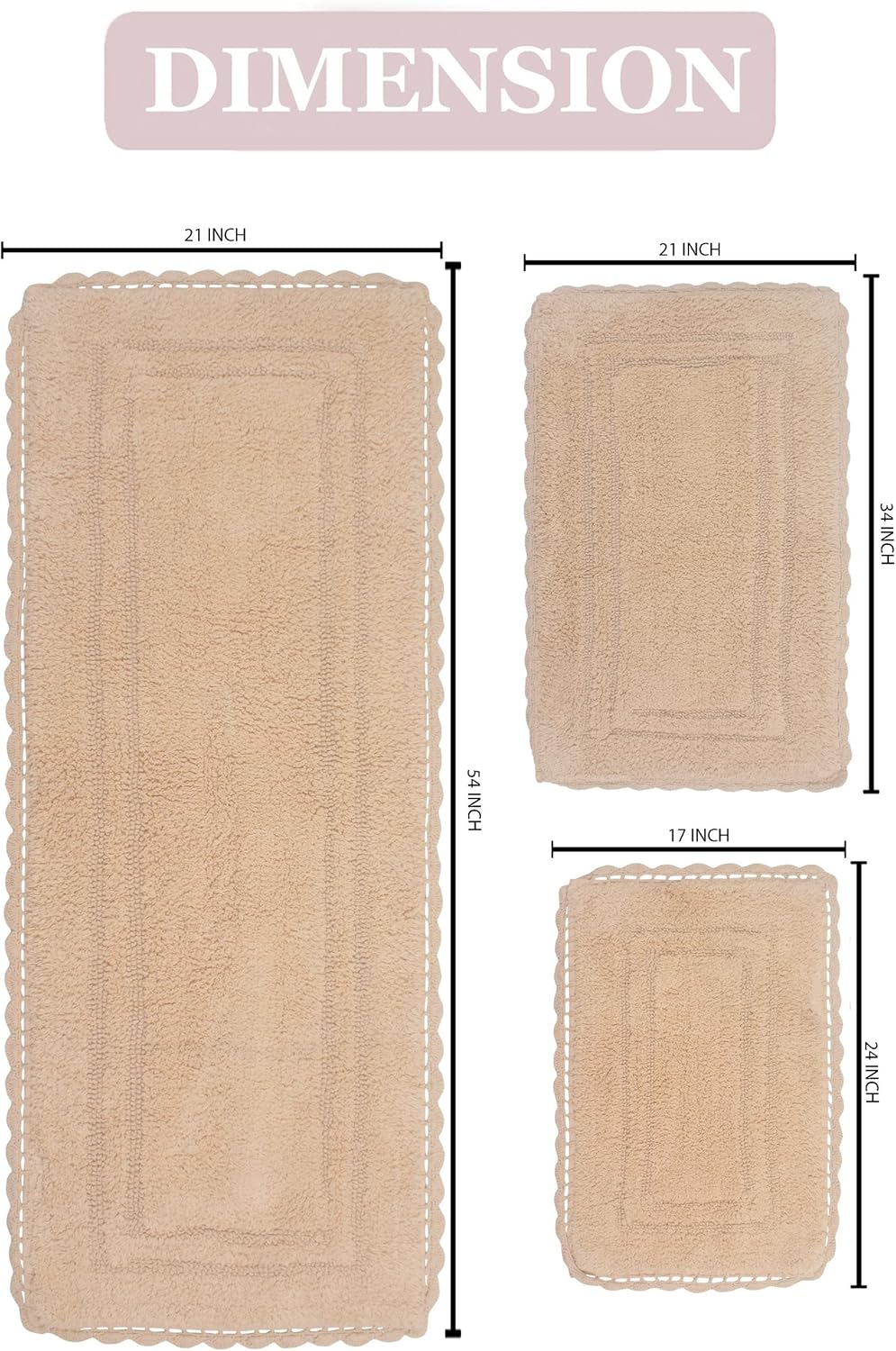 Home Weavers Reversible Cotton Bath Mat Set 3 Piece