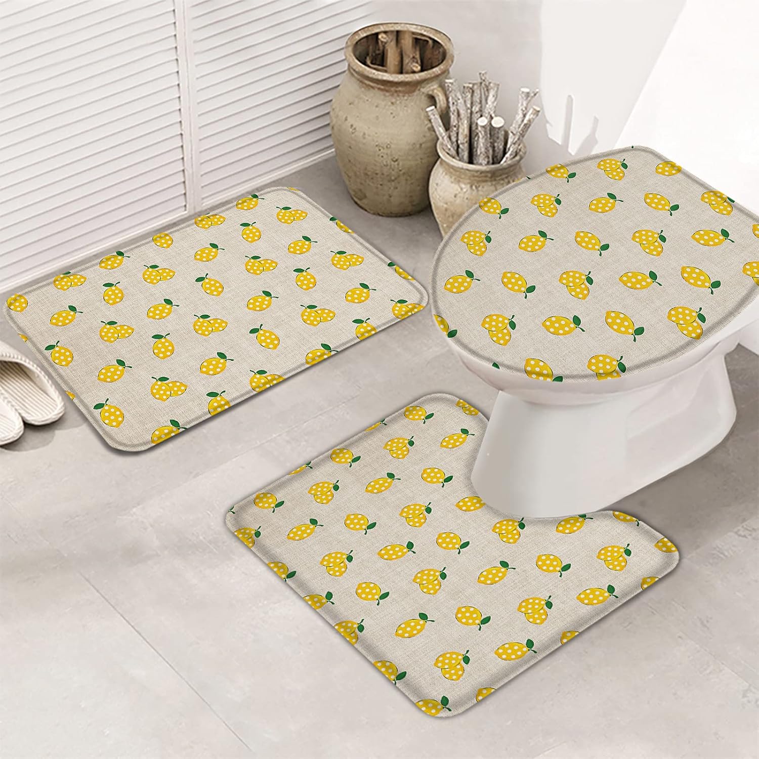 Yellow Lemon Dot Bathroom Rug Set of 3 - Small