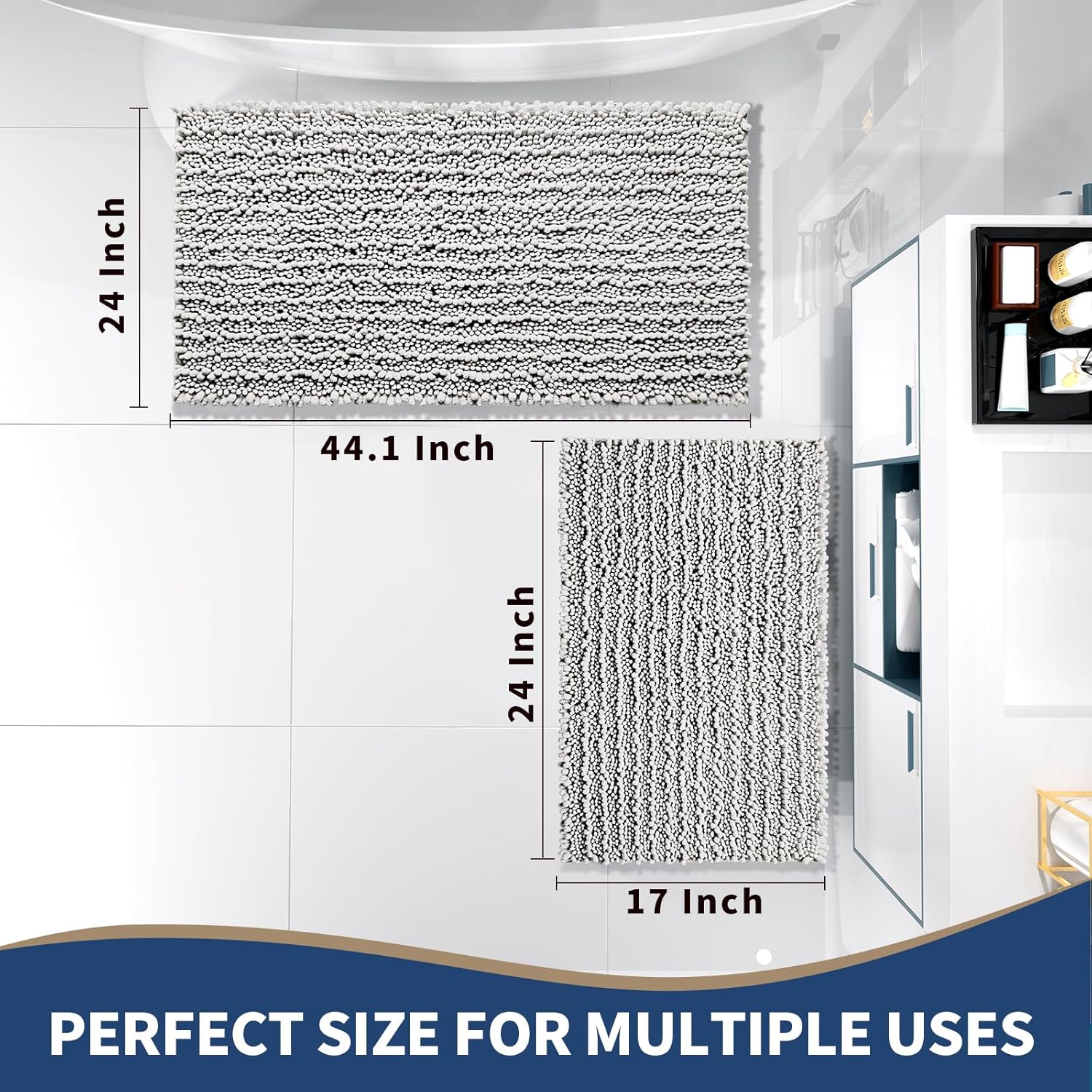 Yimobra 2 Piece Bath Rug Set Non-Slip Chenille Mats