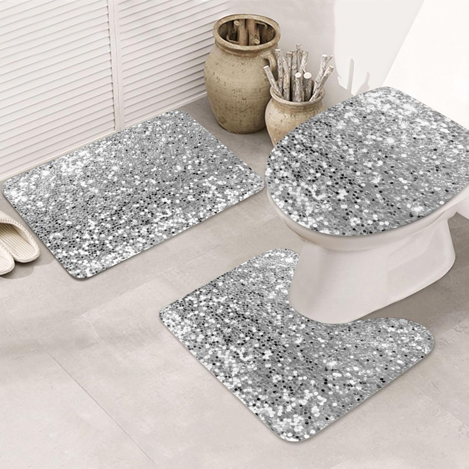 3-Piece Non-Slip Bath Mat Set with Toilet Lid Cover