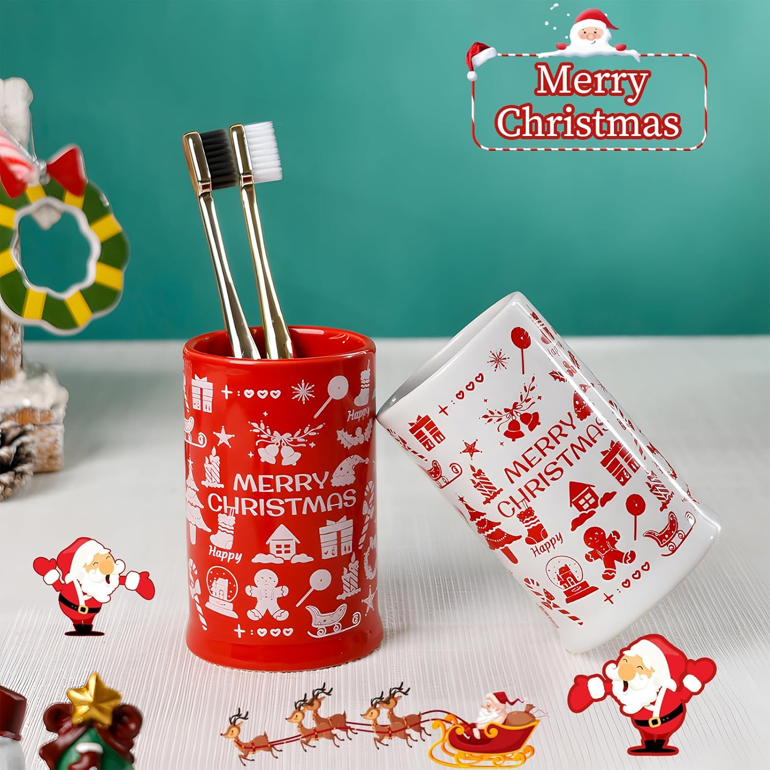 Santentre 4 Pc Christmas Ceramic Bathroom Set