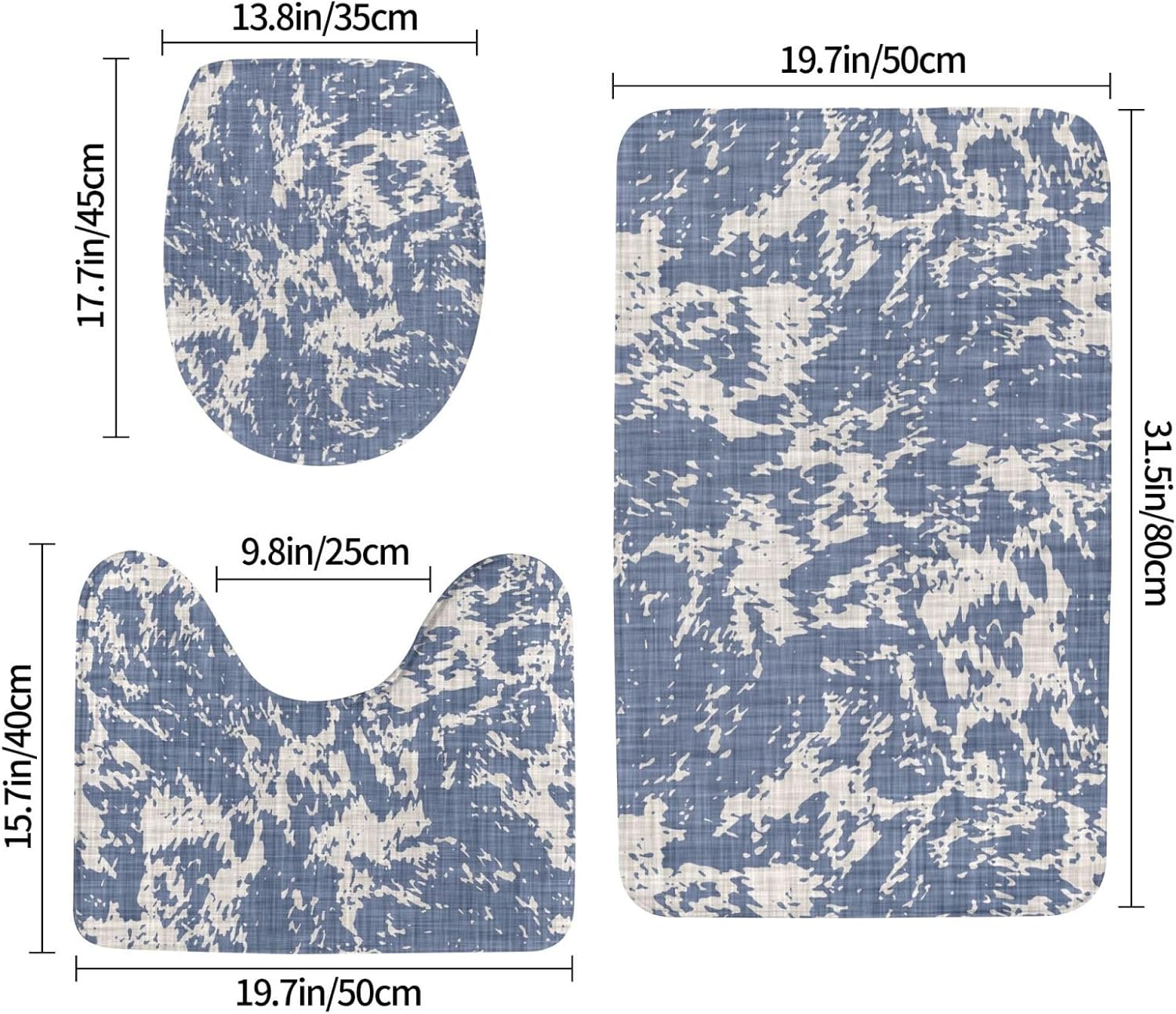French Linen Mottled Print 3-Piece Bathroom Rug Set