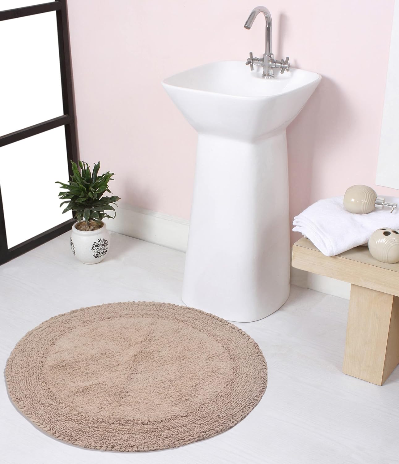 Home Weavers Double Ruffle Cotton Bath Rug Set 28 Round