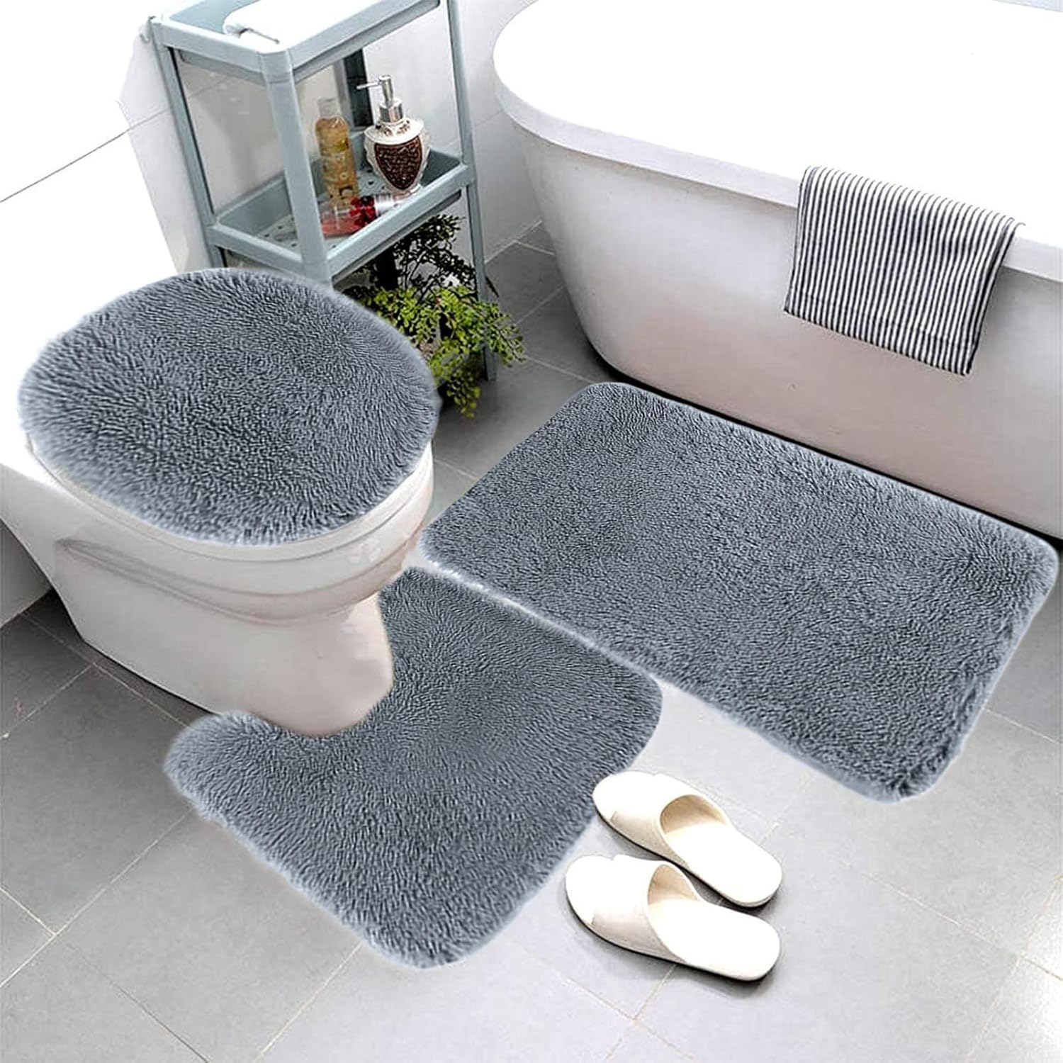 3 Piece Bath Rug Set - Non-Slip Microfiber Rugs with Rubber Backing 1