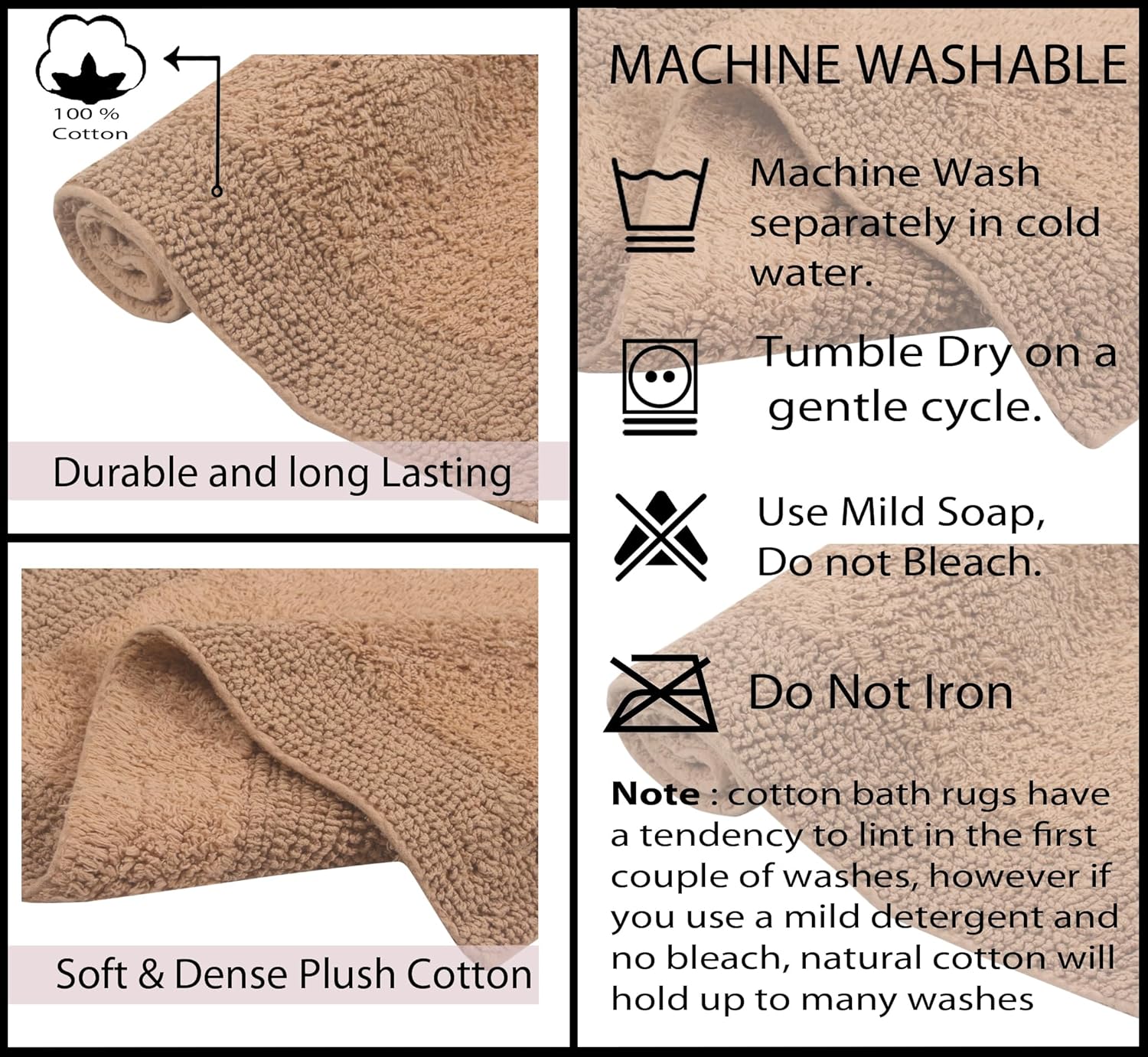 Home Weavers Luxury 100 Cotton Reversible Bath Rug Set 1