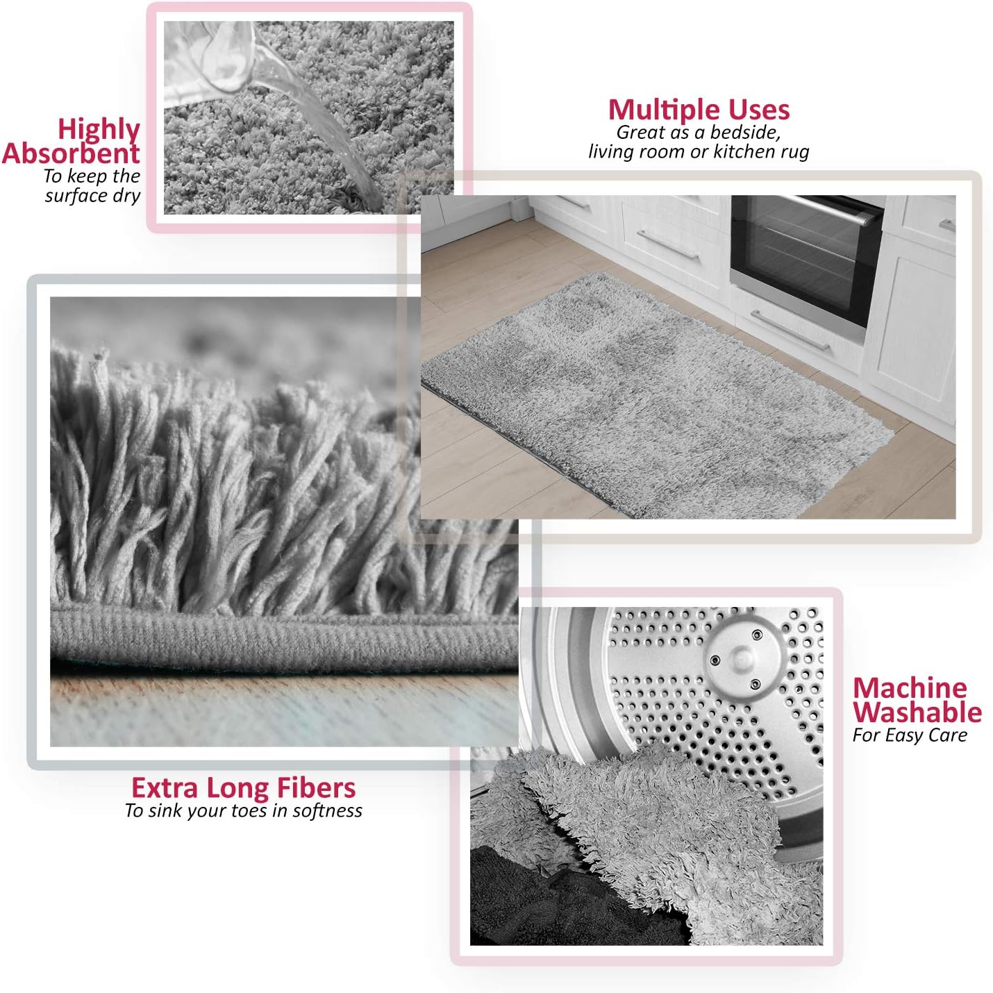 Clara Clark Silver Bath Rug Set 32 x 48 Inches