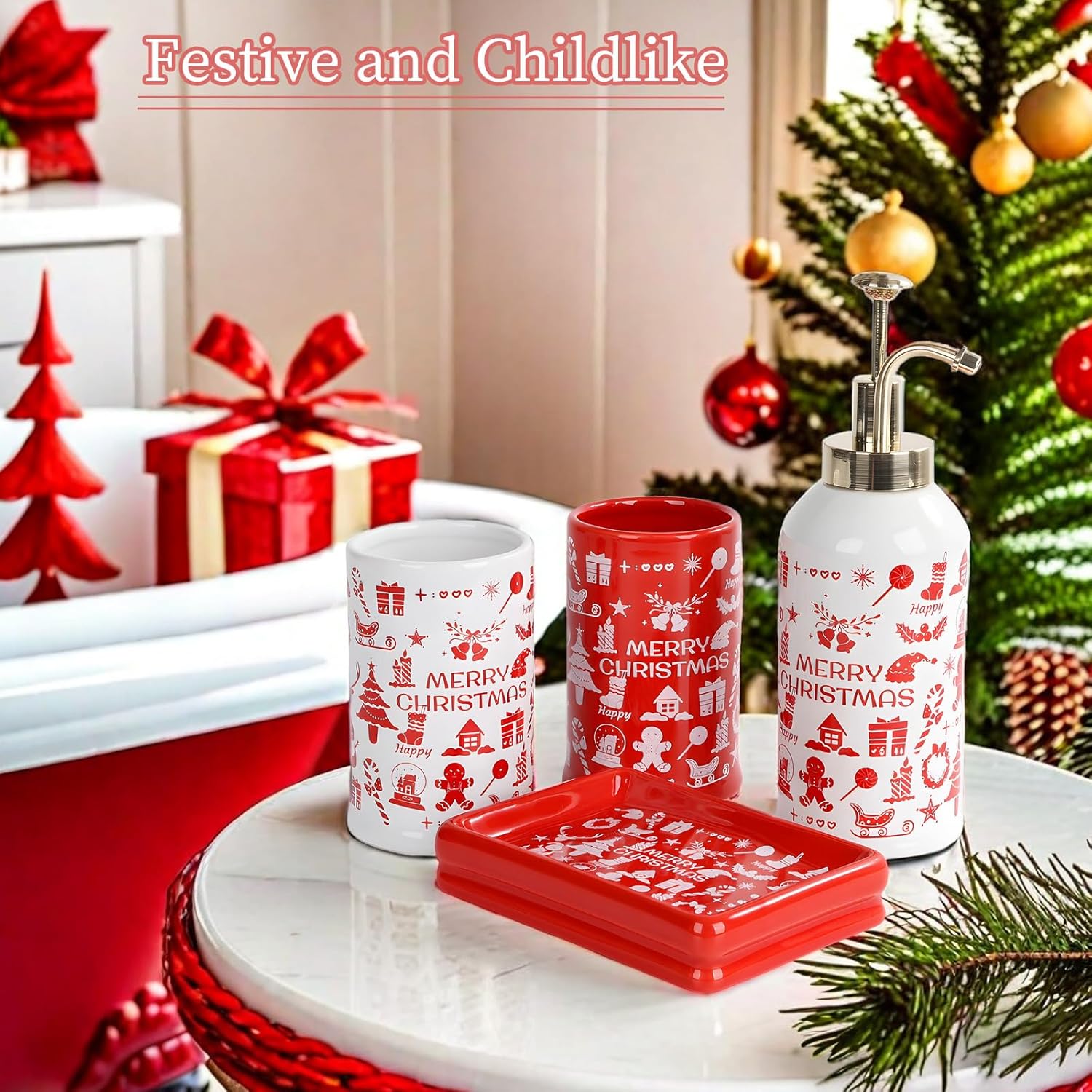 Santentre 4 Pc Christmas Ceramic Bathroom Set