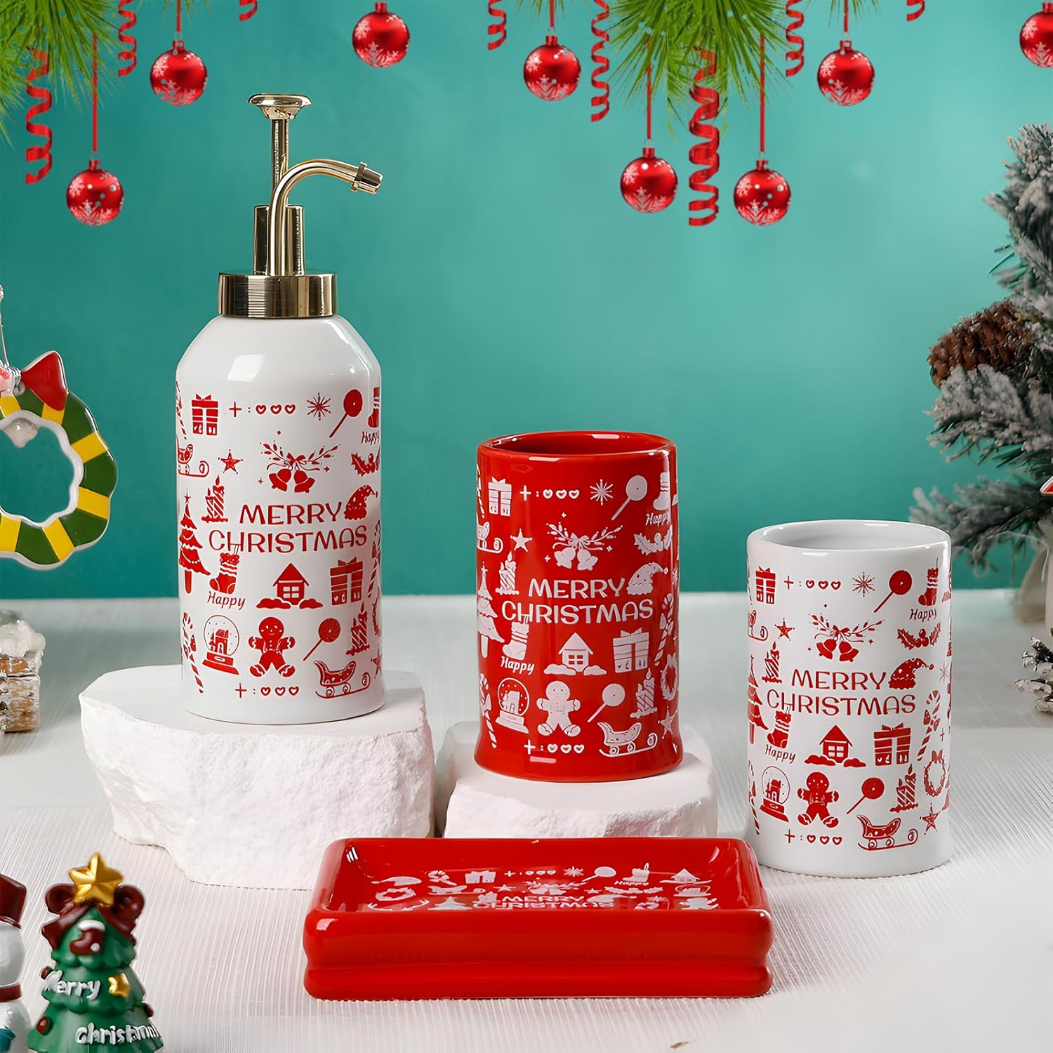 Santentre 4 Pc Christmas Ceramic Bathroom Set