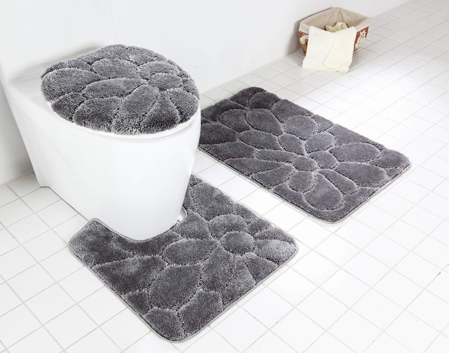 BH Home Linen 3-Piece Ultra Soft Bath Rug Set Gray