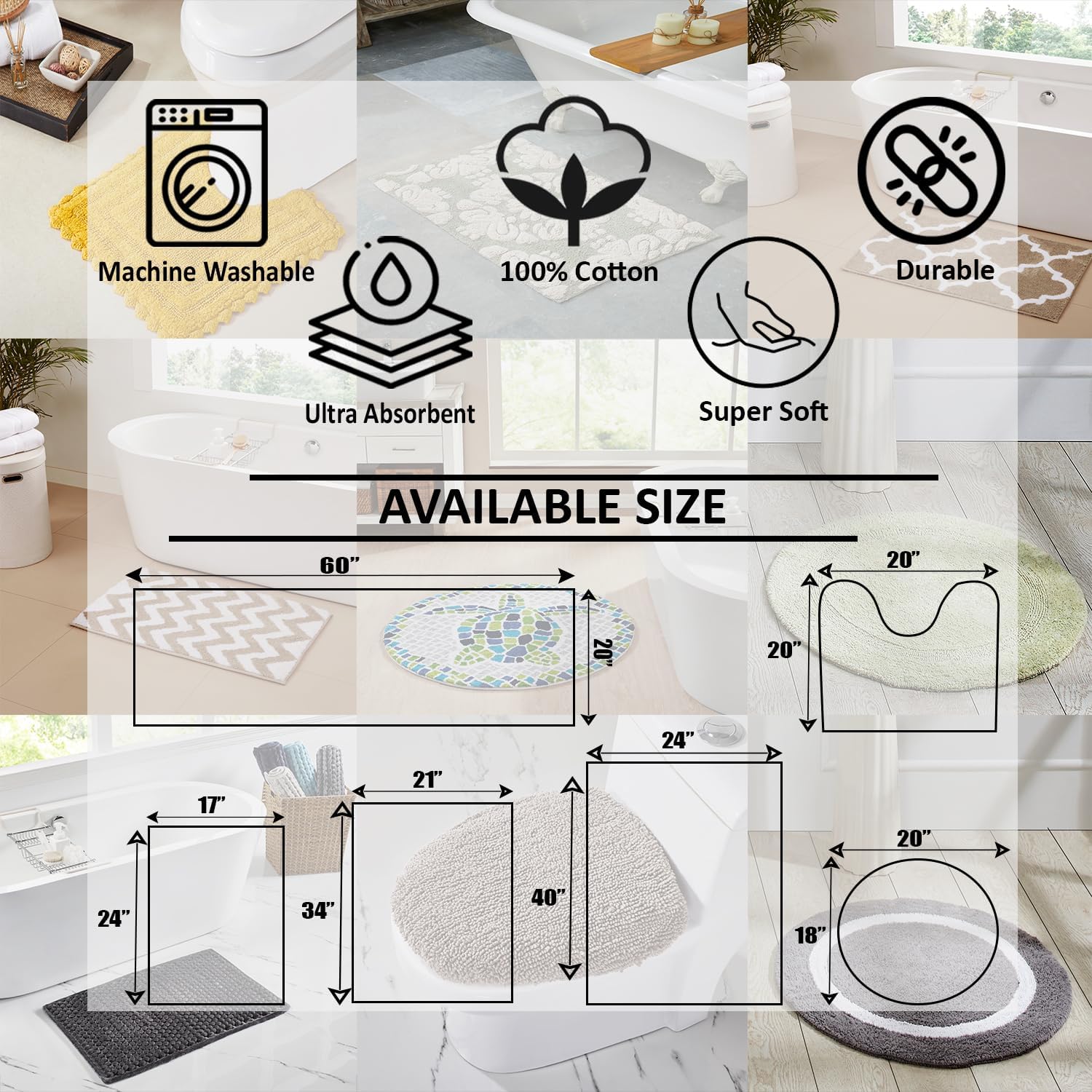 Better Trends 30 Round Silver Reversible Bath Rug