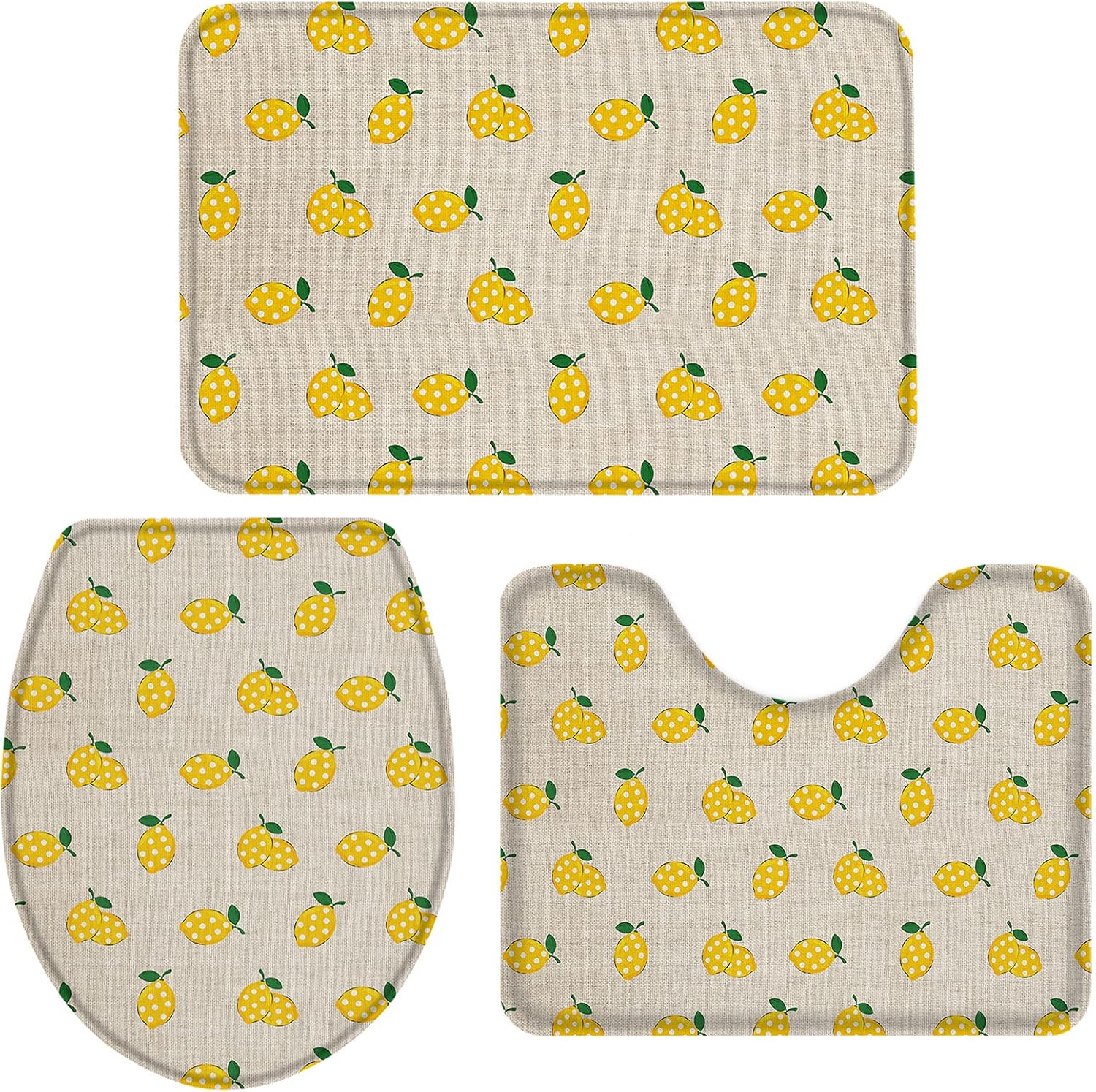 Yellow Lemon Dot Bathroom Rug Set of 3 - Small