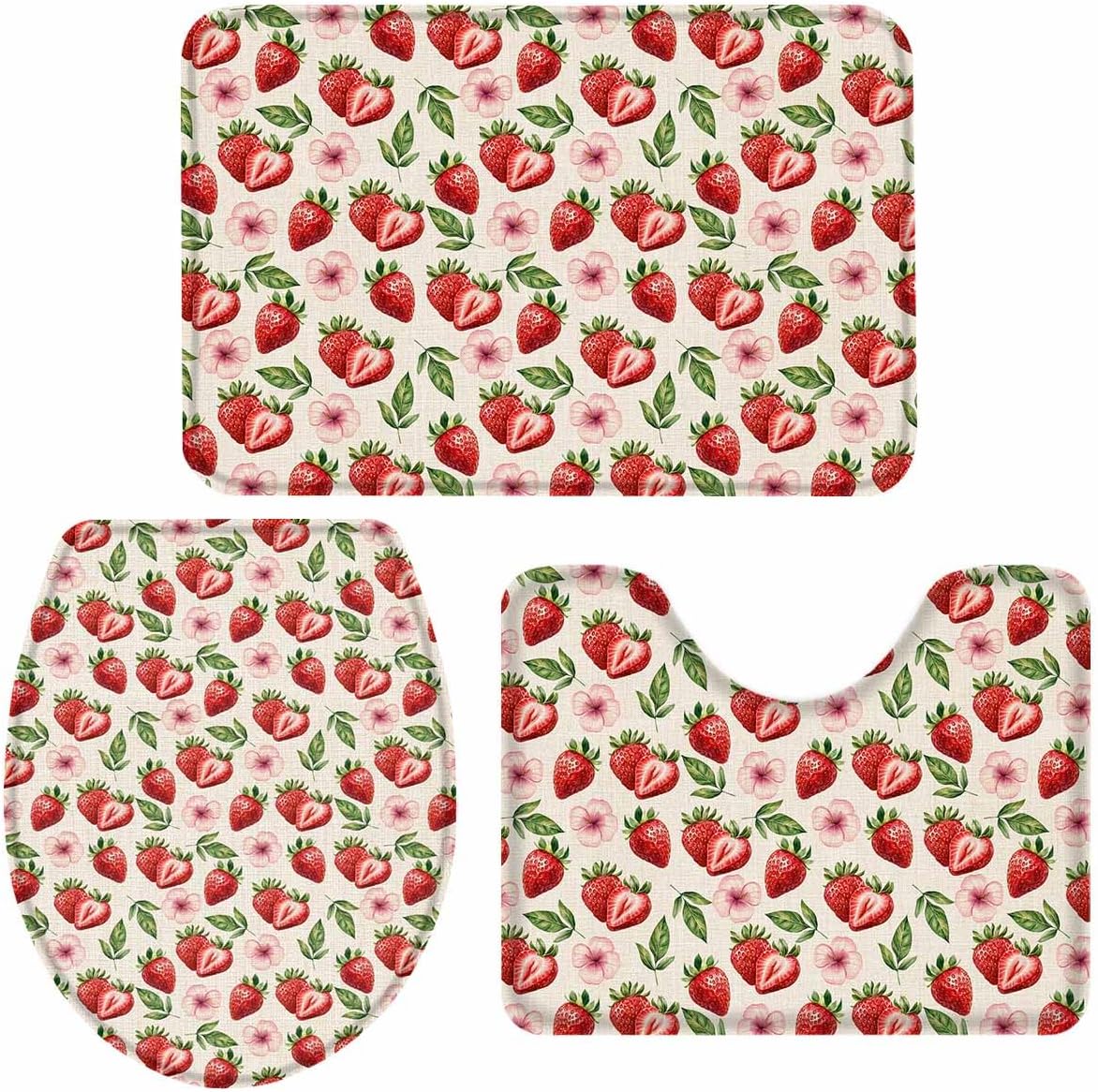 Strawberry Pattern 3-Piece Bath Mat Set