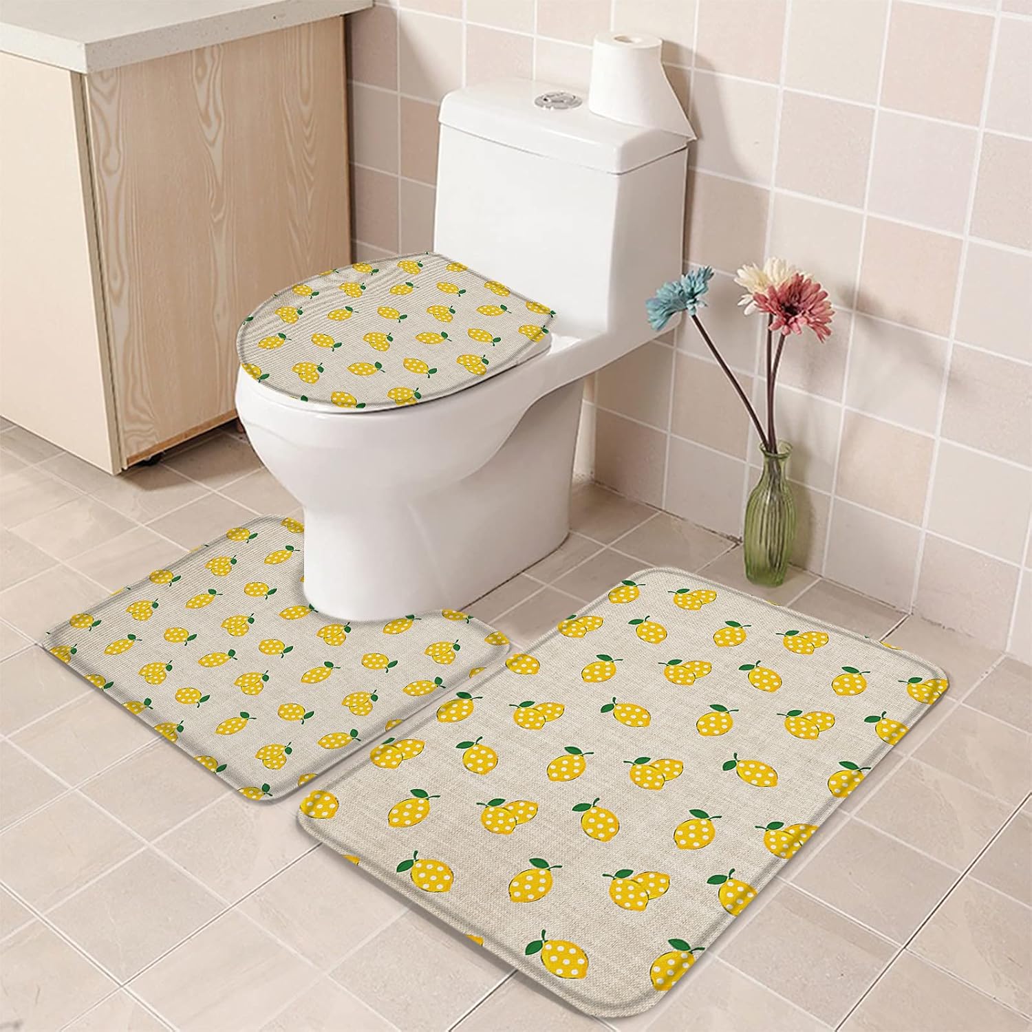 Yellow Lemon Dot Bathroom Rug Set of 3 - Small