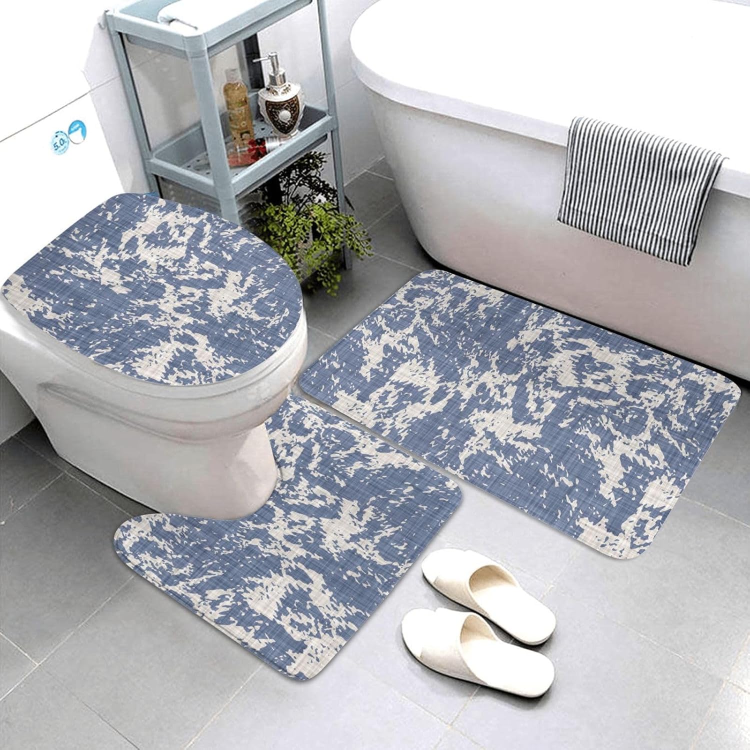 French Linen Mottled Print 3-Piece Bathroom Rug Set