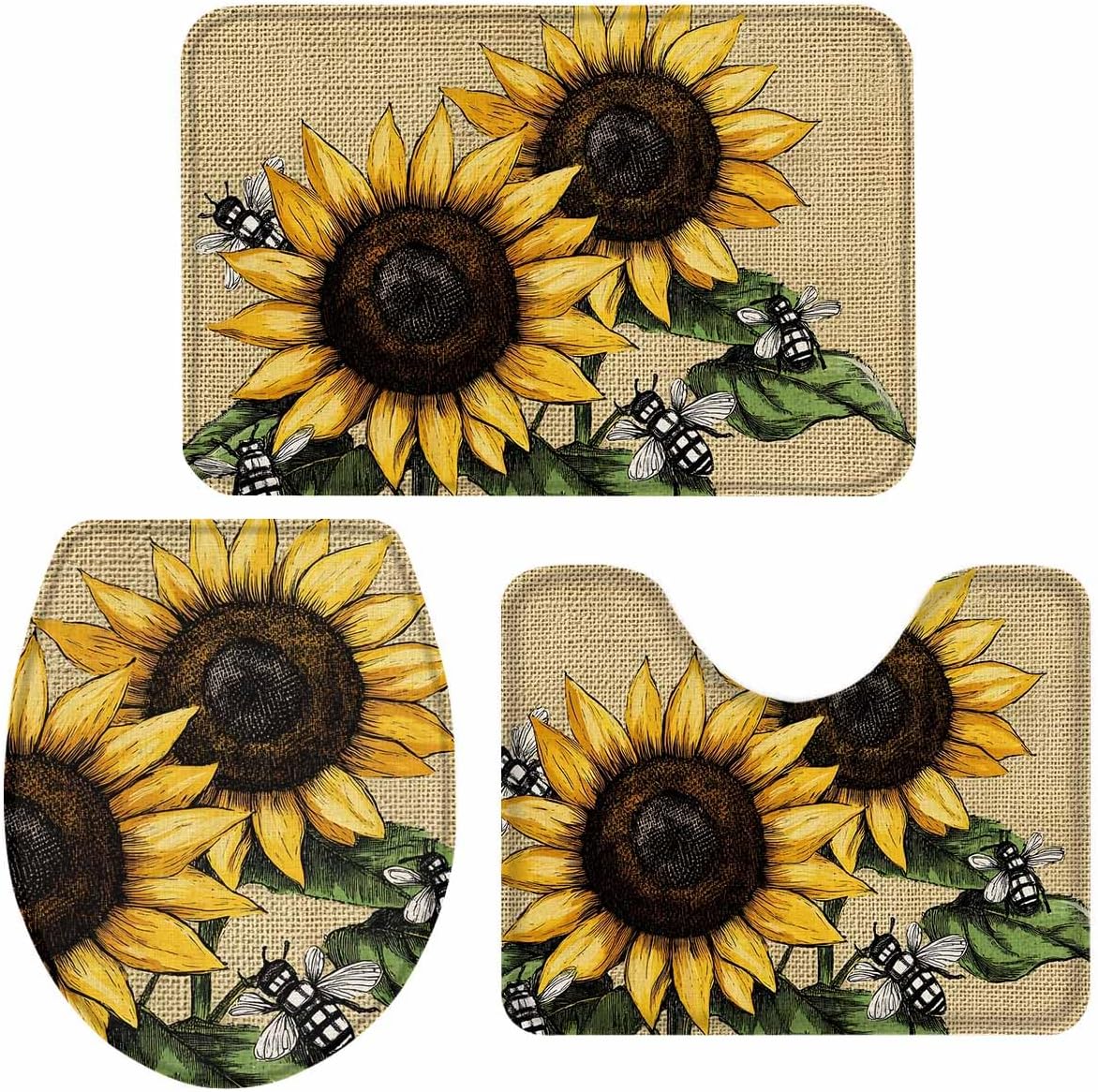 Wotrend Sunflower Bath Rug Set 3 Piece