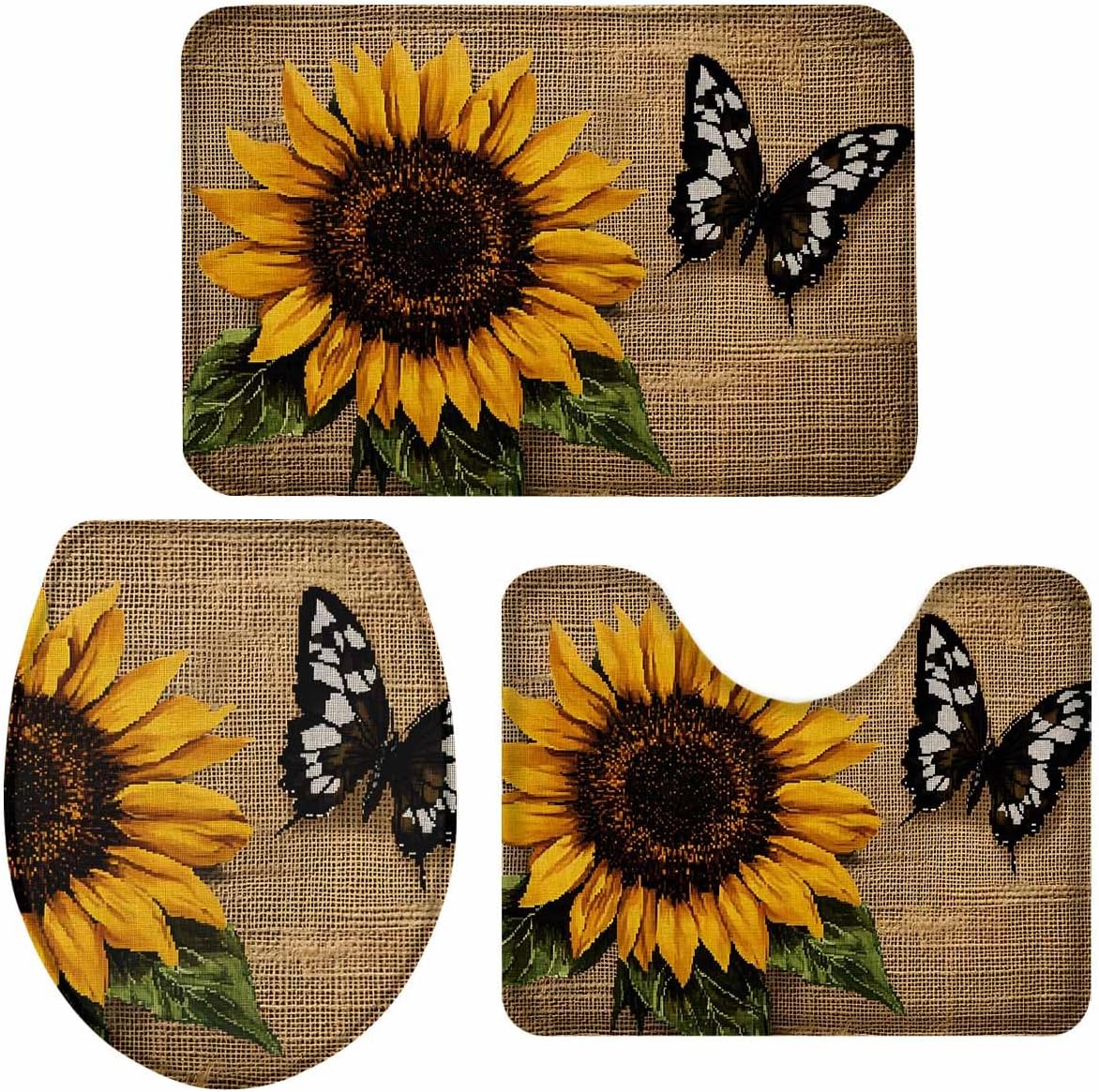 Wotrend Floral 3 Piece Bath Rug Set 1