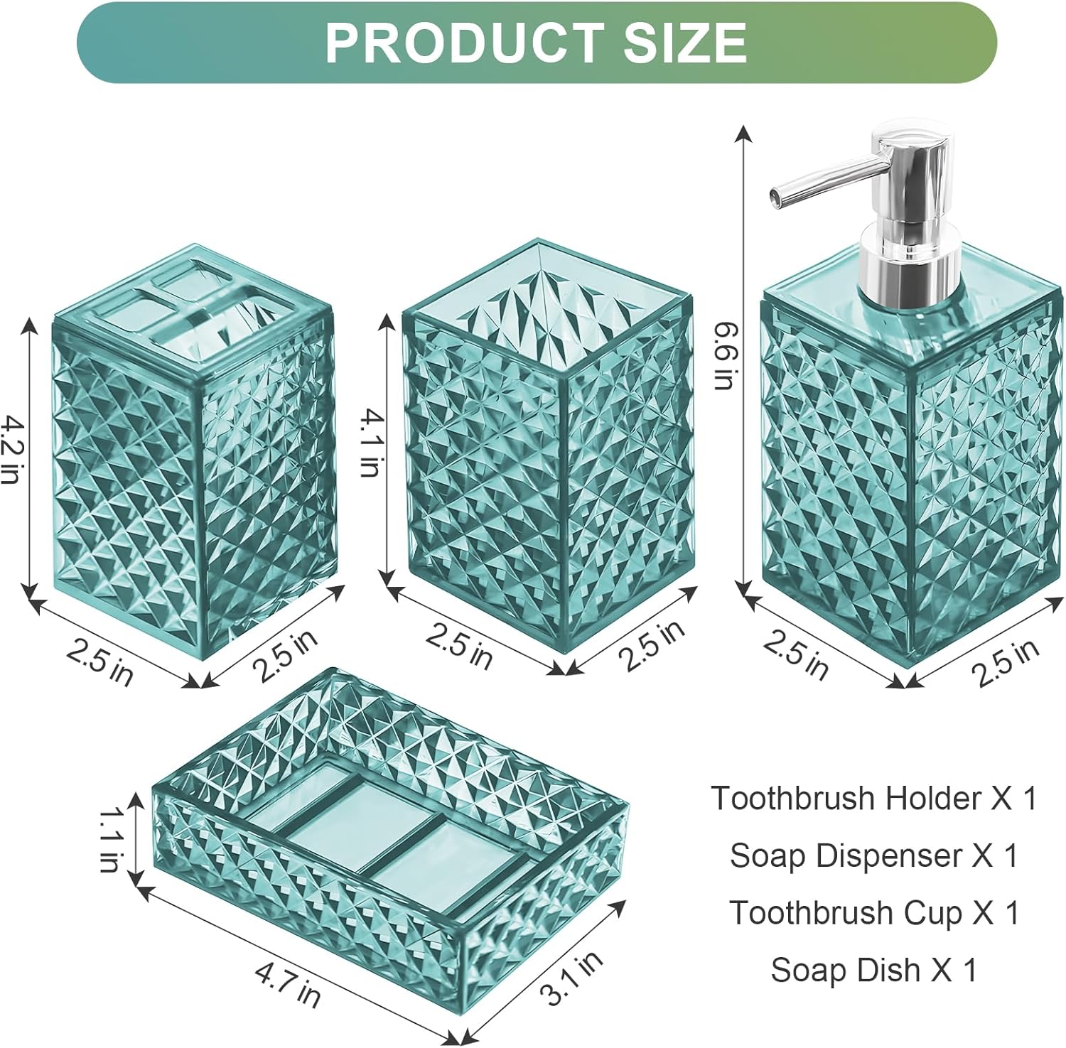 Samhe 4 Pcs Blue Plastic Bathroom Accessory Set