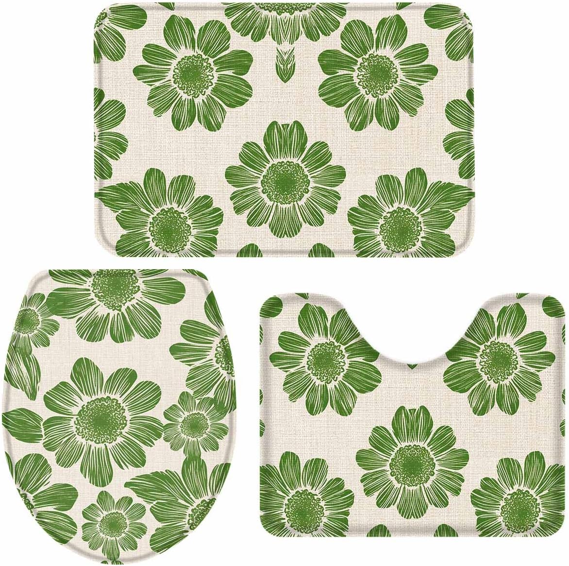Wotrend Spring 3 Piece Bath Rug Set Botanical Green