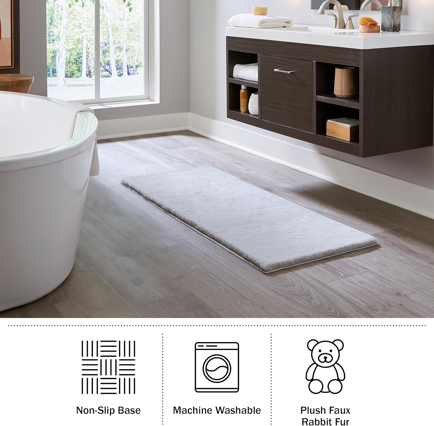 Home-Complete Faux Fur Bath Mat - Silver