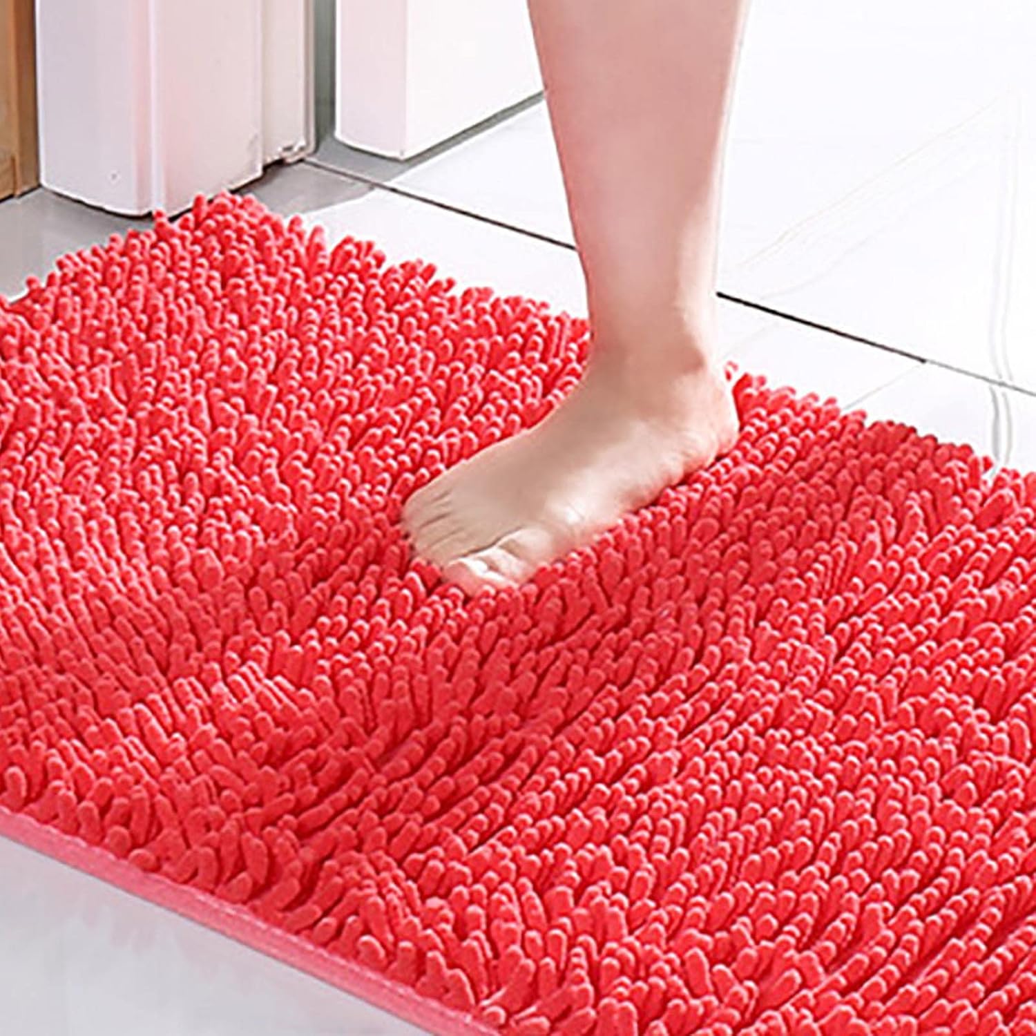 Scceatti Fluffy Bath Rug - Non Slip Soft Thick 20x12In Light Red Pink