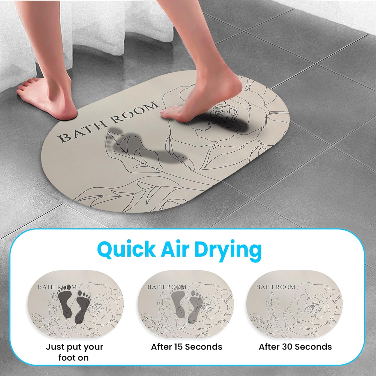 Super Absorbent Quick Dry Non-Slip Bath Mat 20 x 31