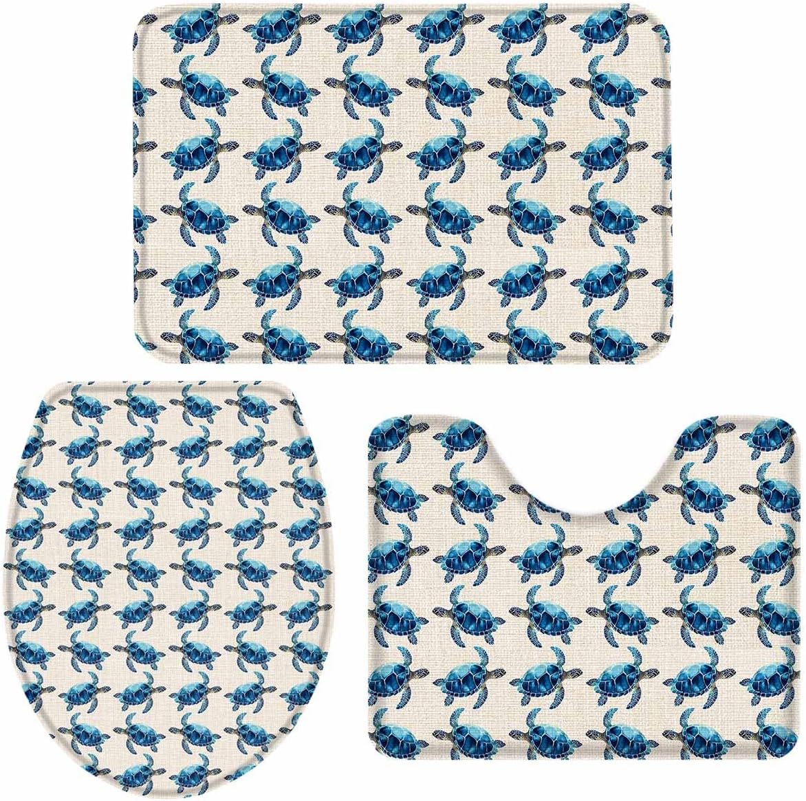 Wotrend Ocean 3 Piece Bath Rug Set Nautical Blue 1