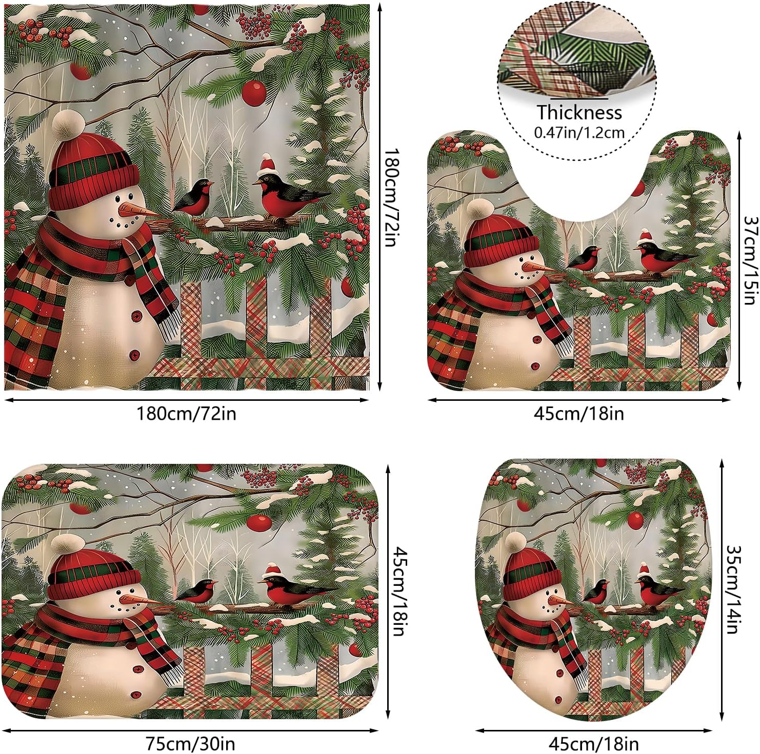 APROPHIC Christmas Snowman Shower Curtain Set with Rugs and Hooks 1