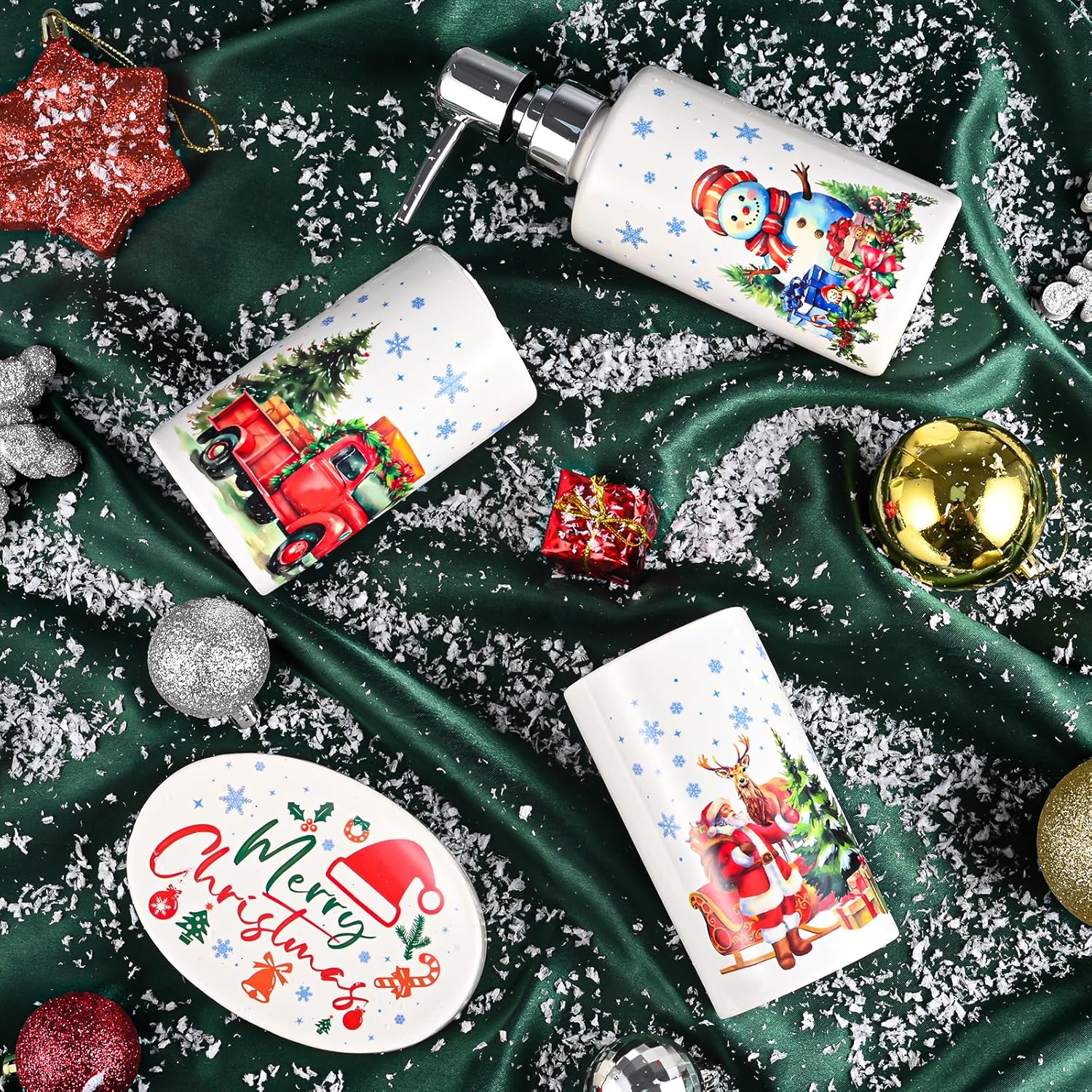 Christmas Bathroom Decor Set - 4 Piece Ceramic Accessories 1