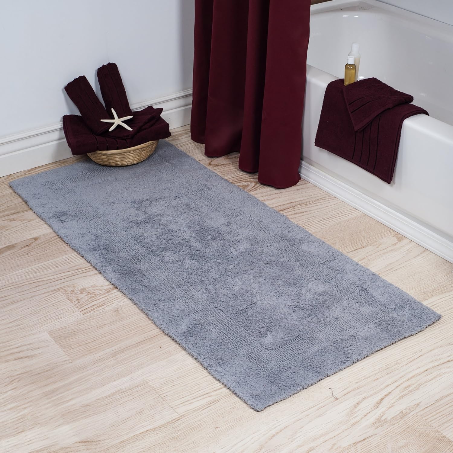 Cotton Bath Mat - Plush 24x60 Reversible Rug Silver