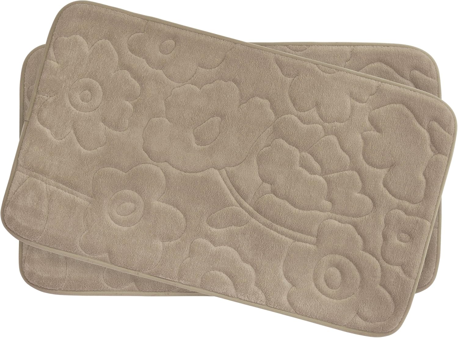 Bounce Comfort Stencil Floral 2-Piece Bath Mat Set 17x24 Linen