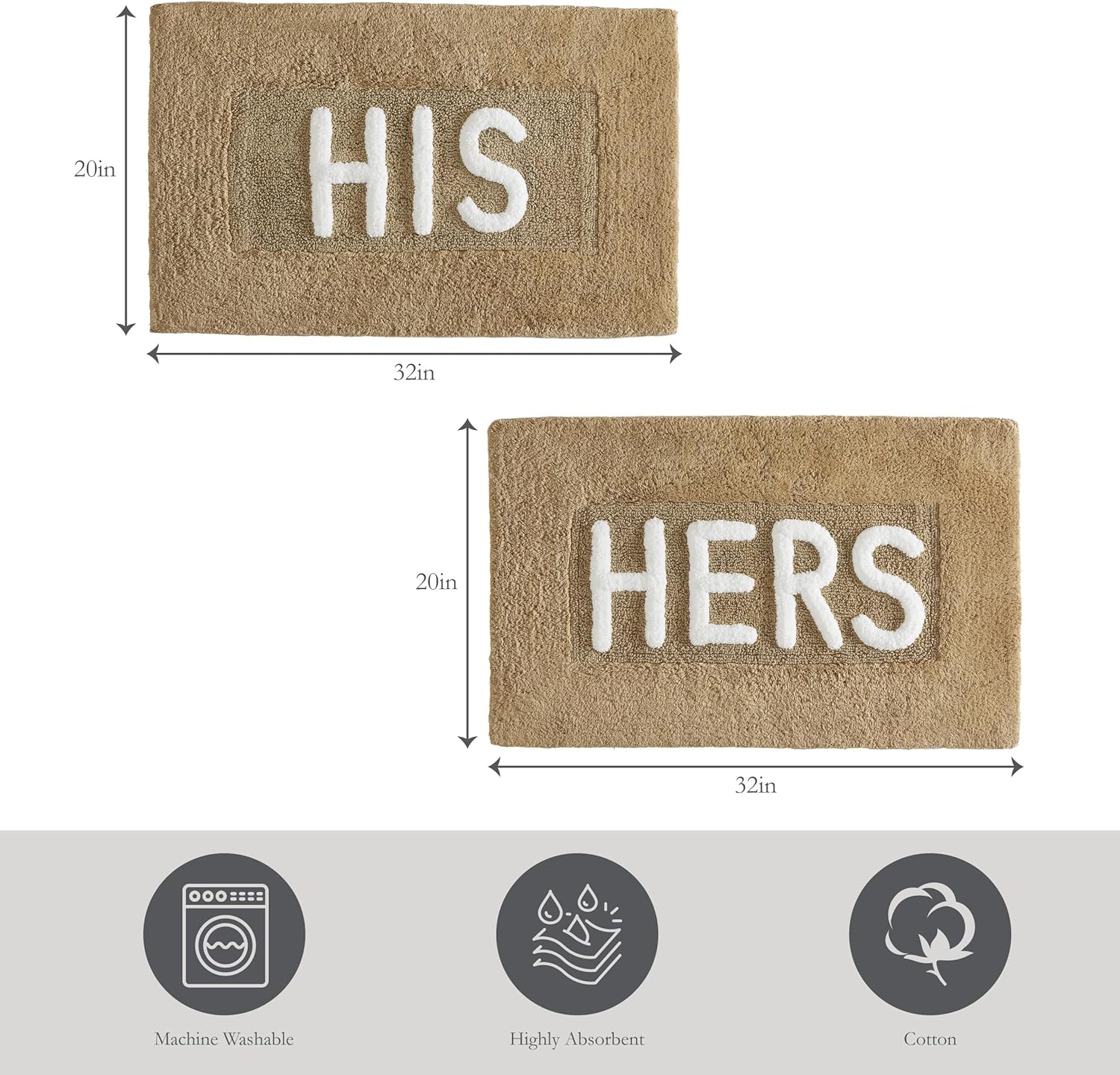 Creative Home Ideas Soft Cotton Bath Rug Set - 20x32 His Hers Linen