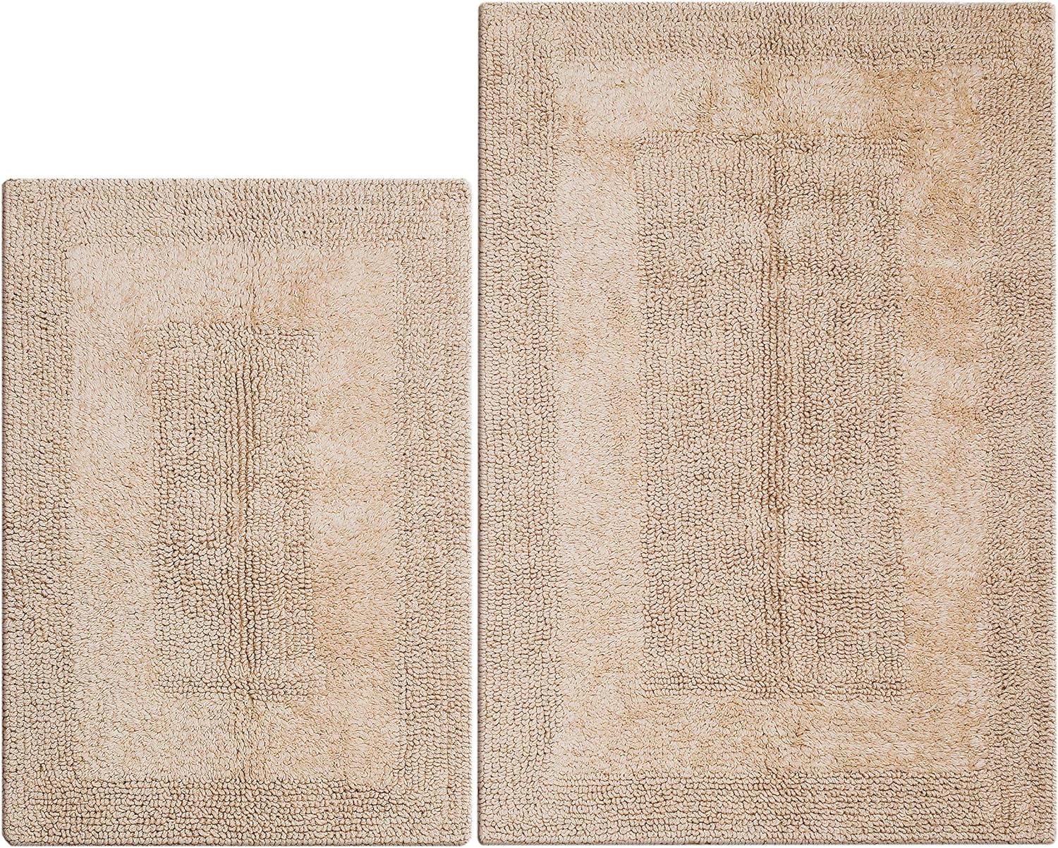 Ramanta Home 2 Piece Cotton Bath Rug Set - Reversible Soft Absorbent